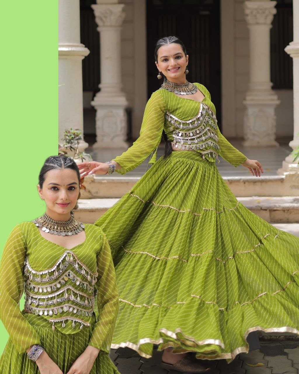Women Designer Lehenga Choli with Mirror Work and Flared Ruffle Lehenga