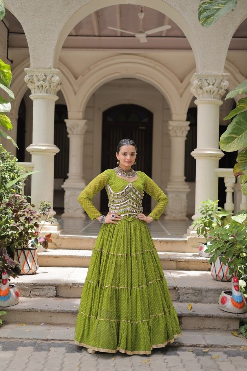 Women Designer Lehenga Choli with Mirror Work and Flared Ruffle Lehenga