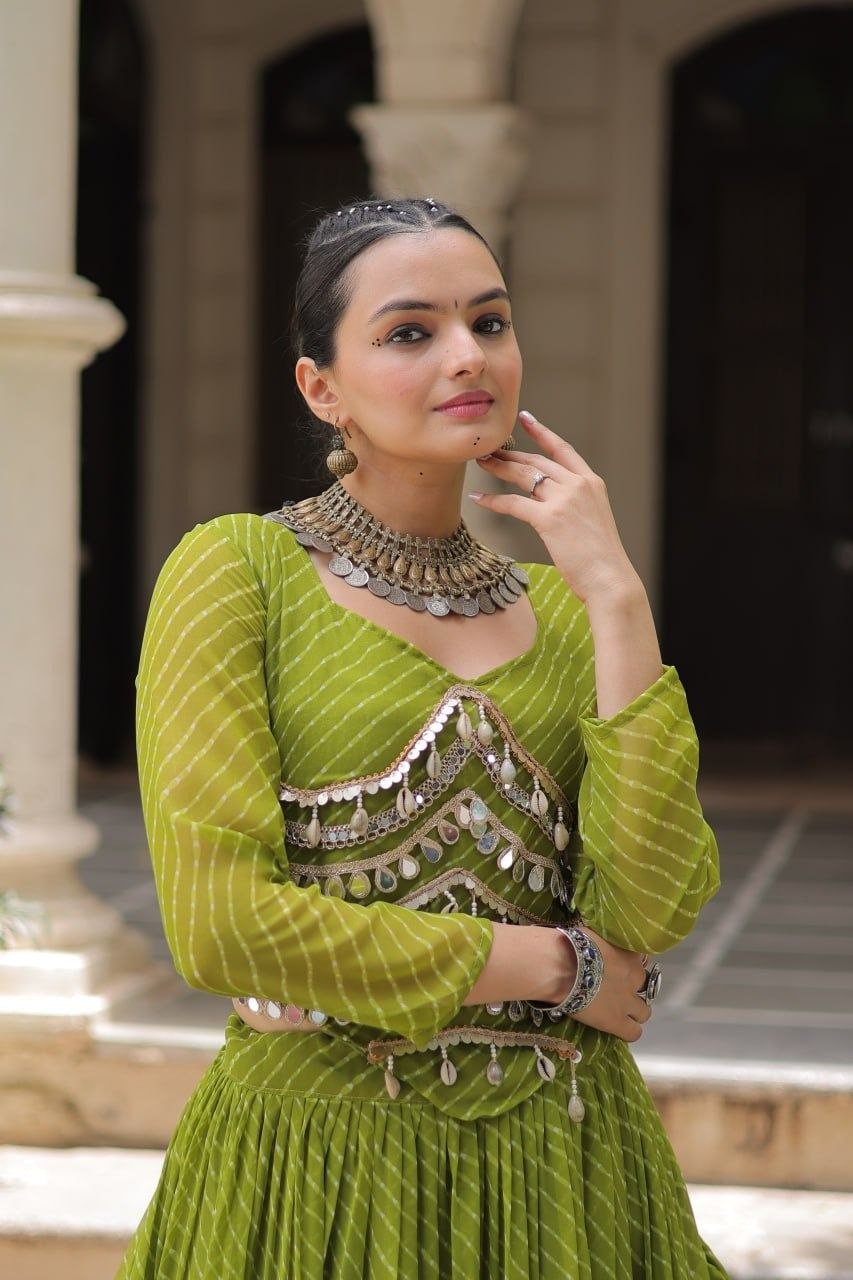 Women Designer Lehenga Choli with Mirror Work and Flared Ruffle Lehenga