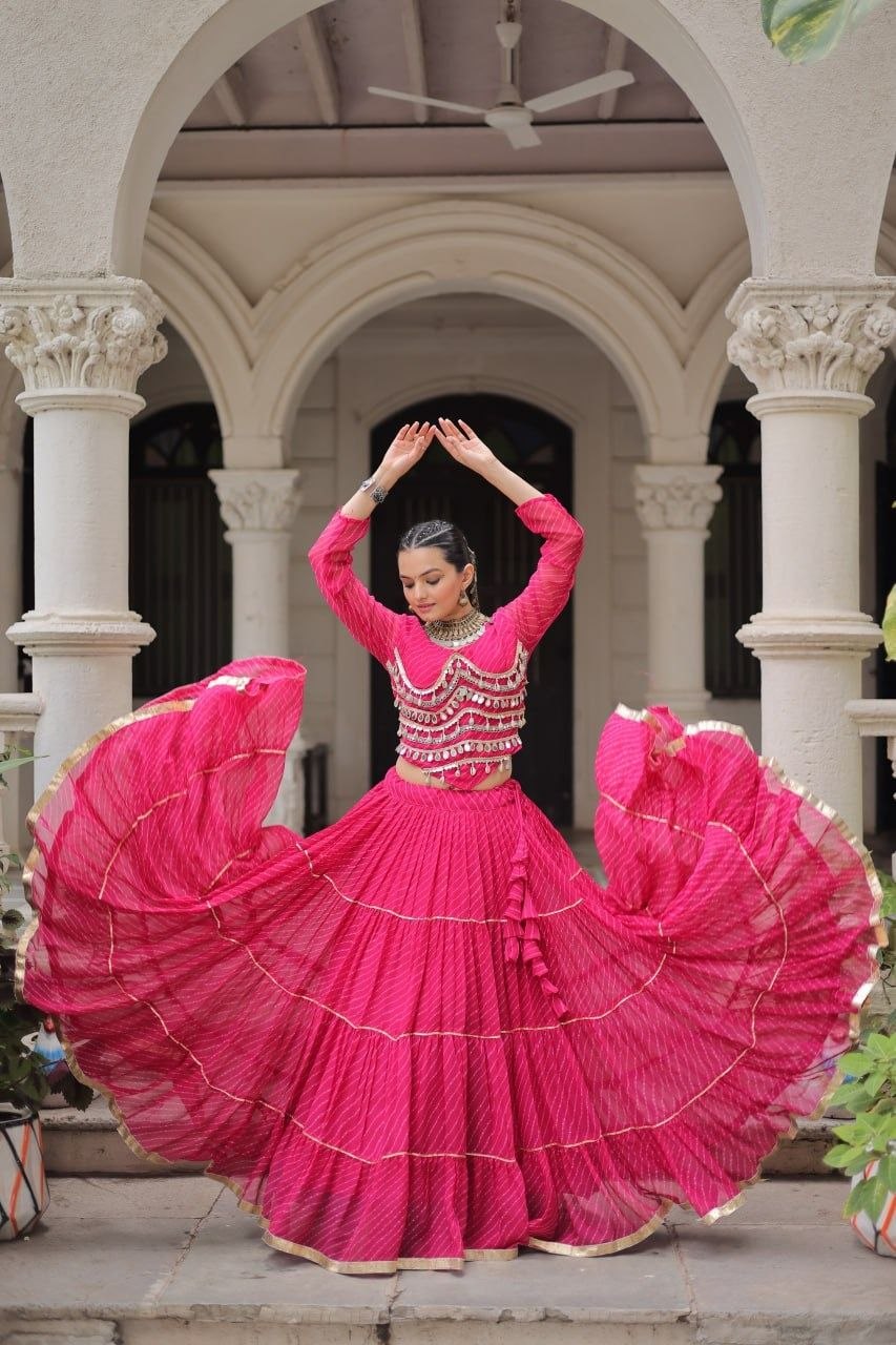 Women Designer Lehenga Choli with Mirror Work and Flared Ruffle Lehenga