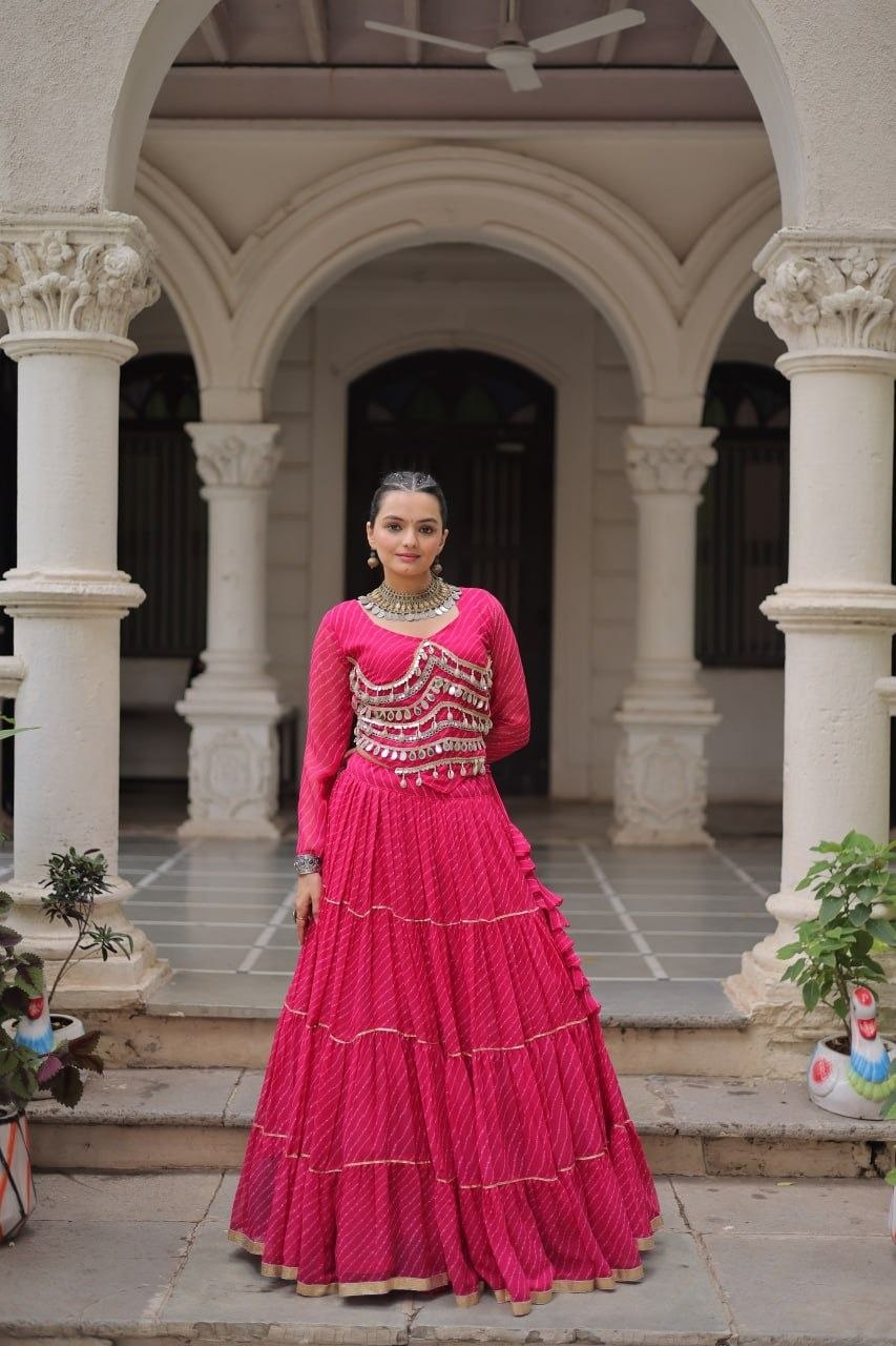Women Designer Lehenga Choli with Mirror Work and Flared Ruffle Lehenga