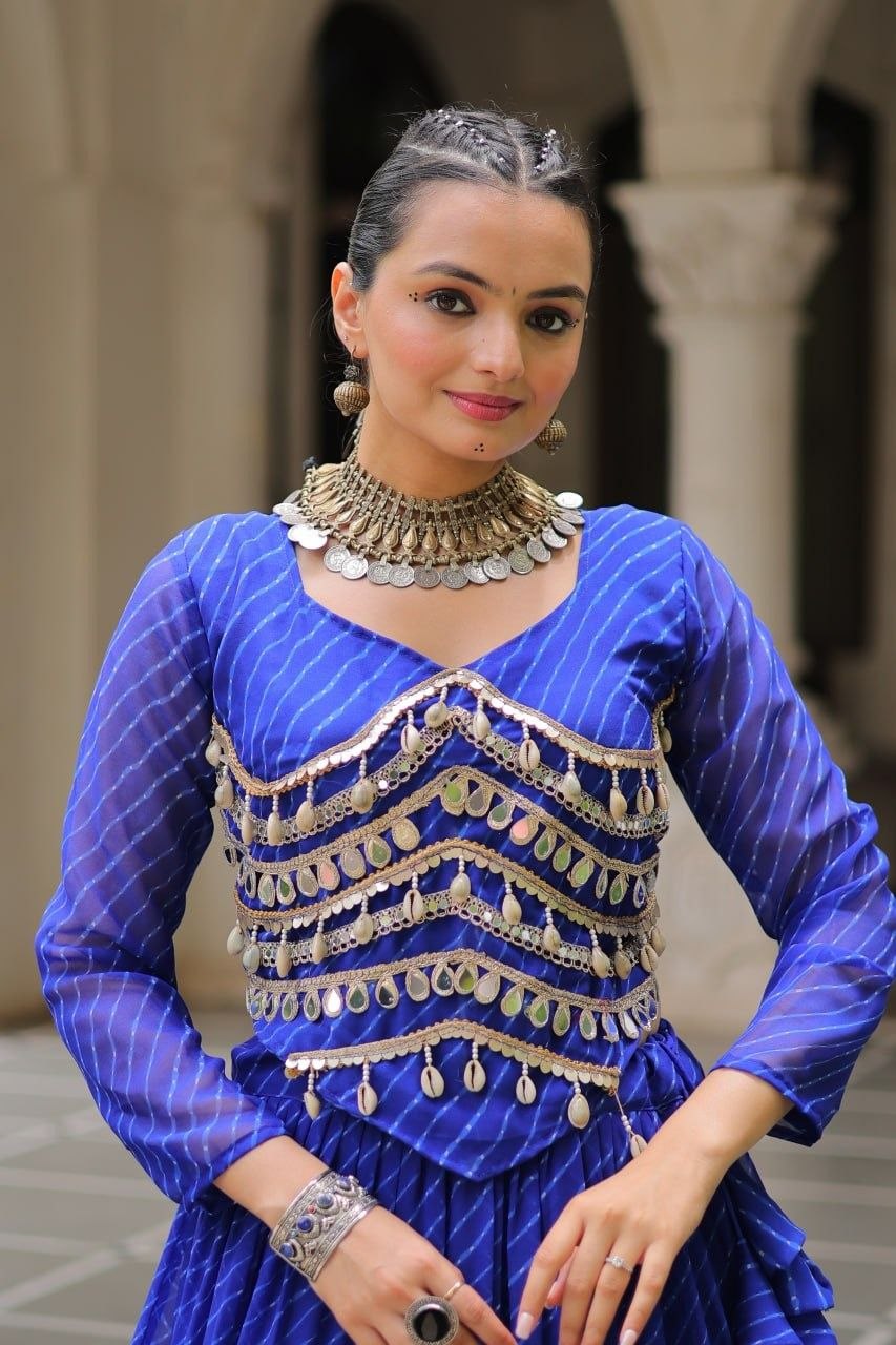 Women Designer Lehenga Choli with Mirror Work and Flared Ruffle Lehenga