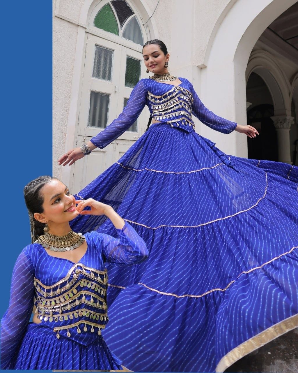 Women Designer Lehenga Choli with Mirror Work and Flared Ruffle Lehenga