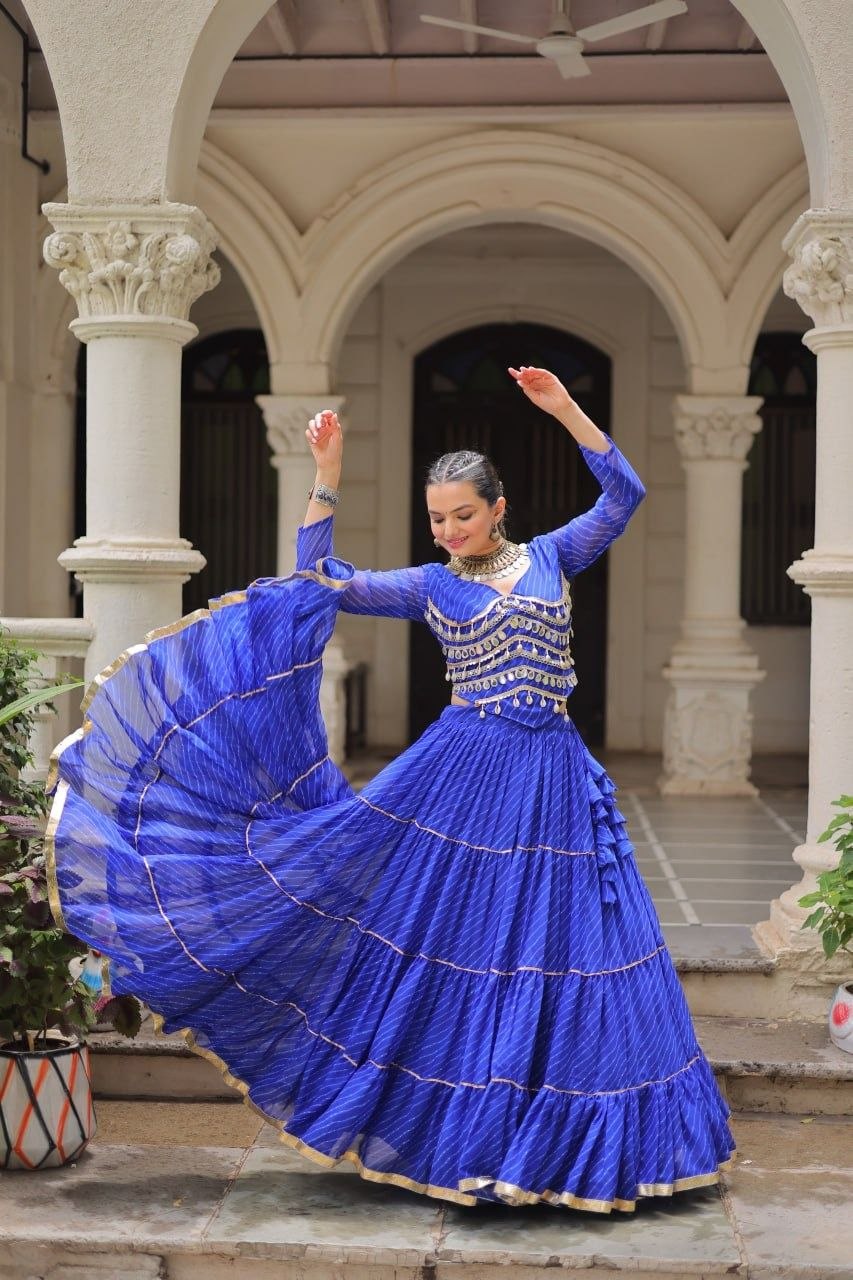 Women Designer Lehenga Choli with Mirror Work and Flared Ruffle Lehenga