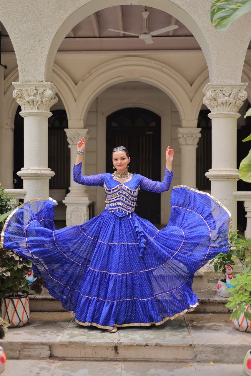 Women Designer Lehenga Choli with Mirror Work and Flared Ruffle Lehenga