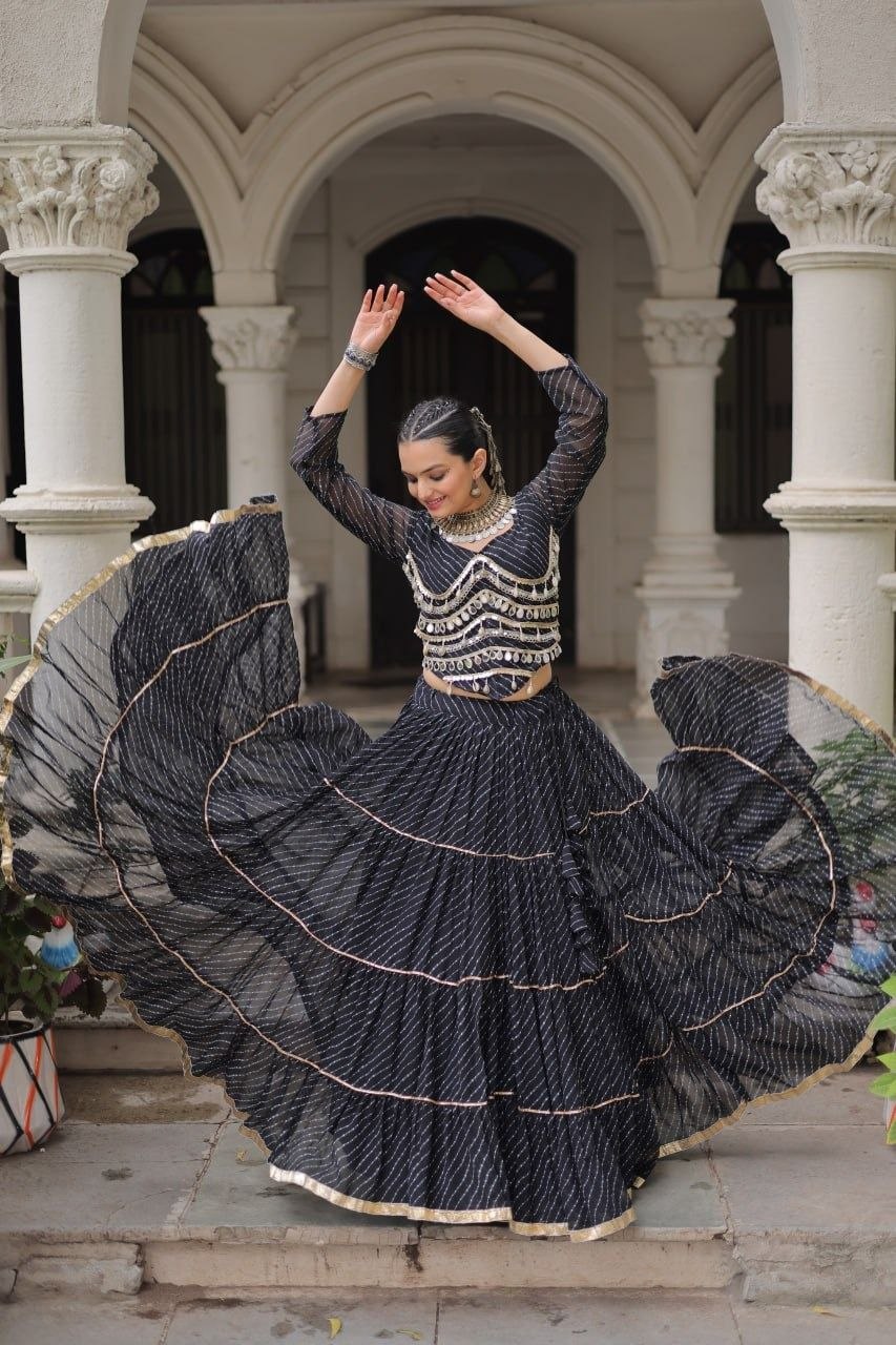 Women Designer Lehenga Choli with Mirror Work and Flared Ruffle Lehenga