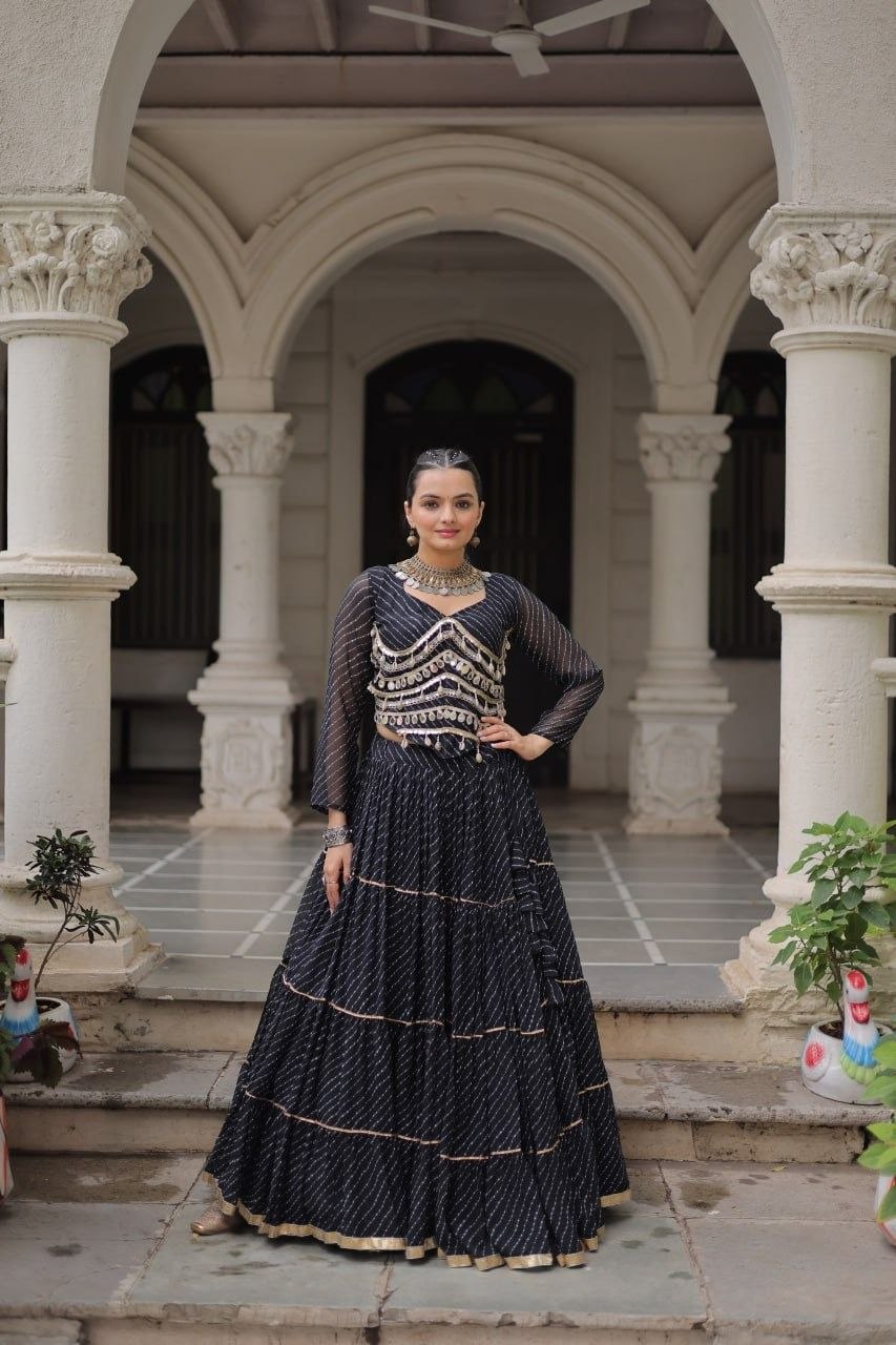 Women Designer Lehenga Choli with Mirror Work and Flared Ruffle Lehenga