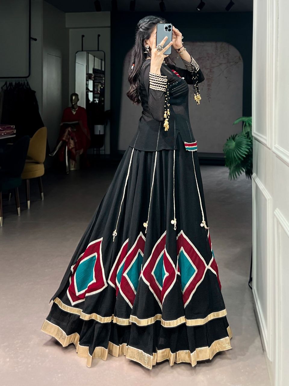 Women Designer Black Lehenga Choli with Traditional Kutchi-Inspired Detailing