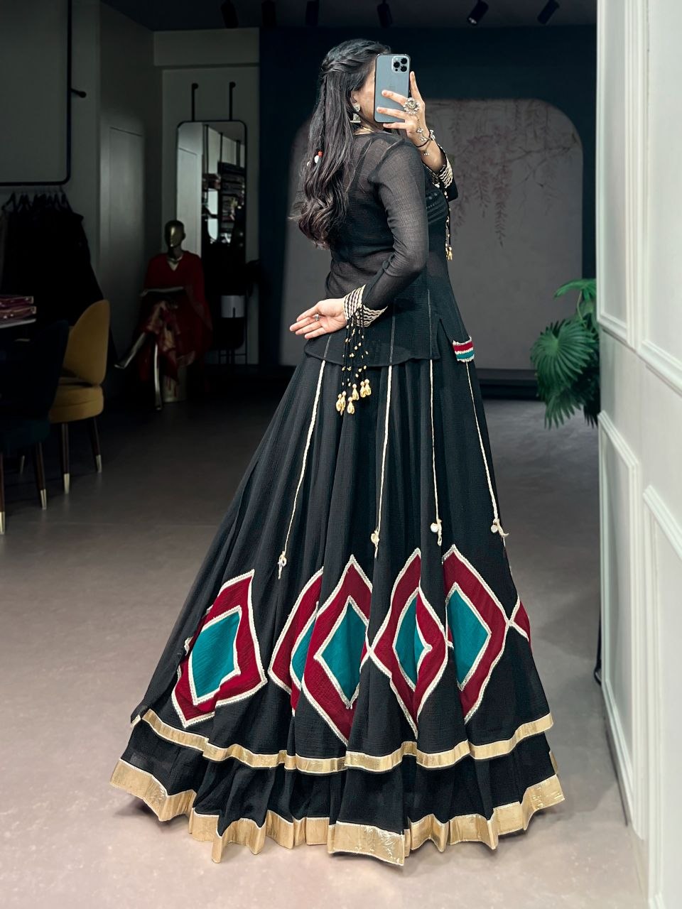 Women Designer Black Lehenga Choli with Traditional Kutchi-Inspired Detailing