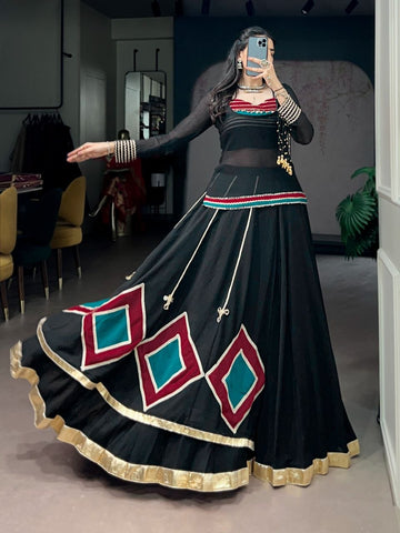 Women Designer Black Lehenga Choli with Traditional Kutchi-Inspired Detailing