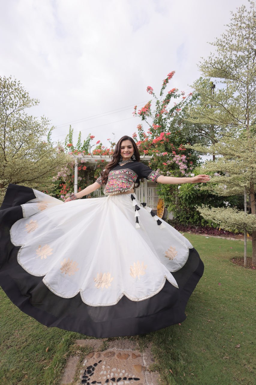 Women Designer Lehenga Choli with Handcrafted Kutchi Mirror Work Blouse