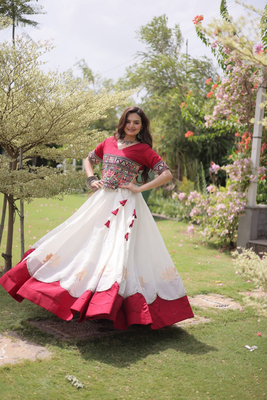 Women Designer Lehenga Choli with Handcrafted Kutchi Mirror Work Blouse
