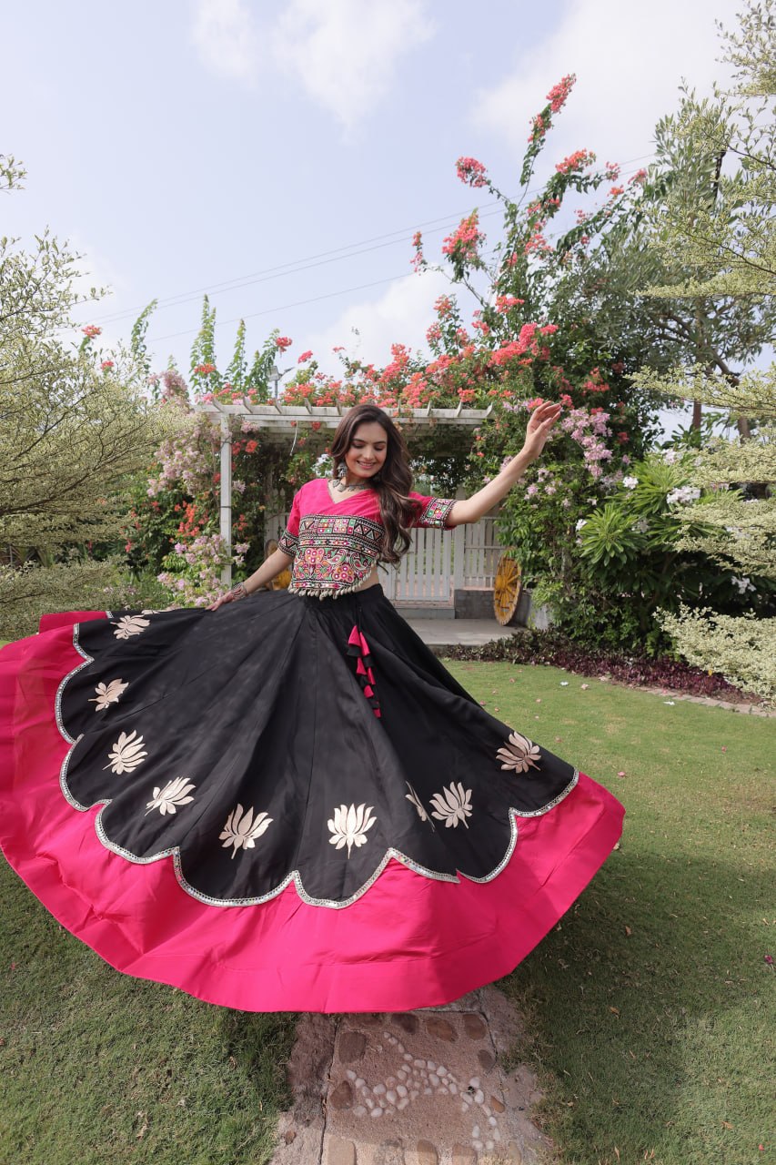 Women Designer Lehenga Choli with Handcrafted Kutchi Mirror Work Blouse