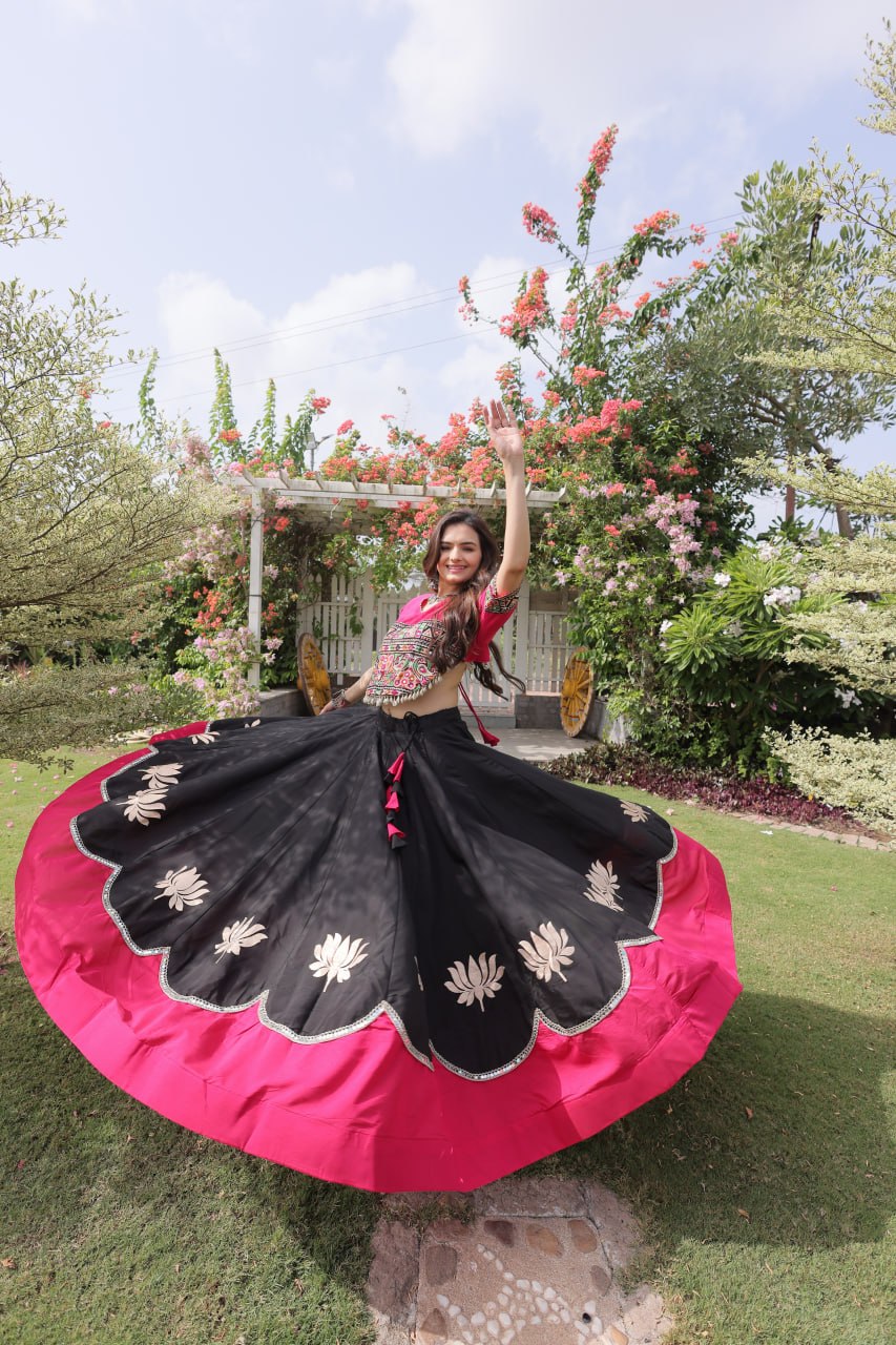 Women Designer Lehenga Choli with Handcrafted Kutchi Mirror Work Blouse