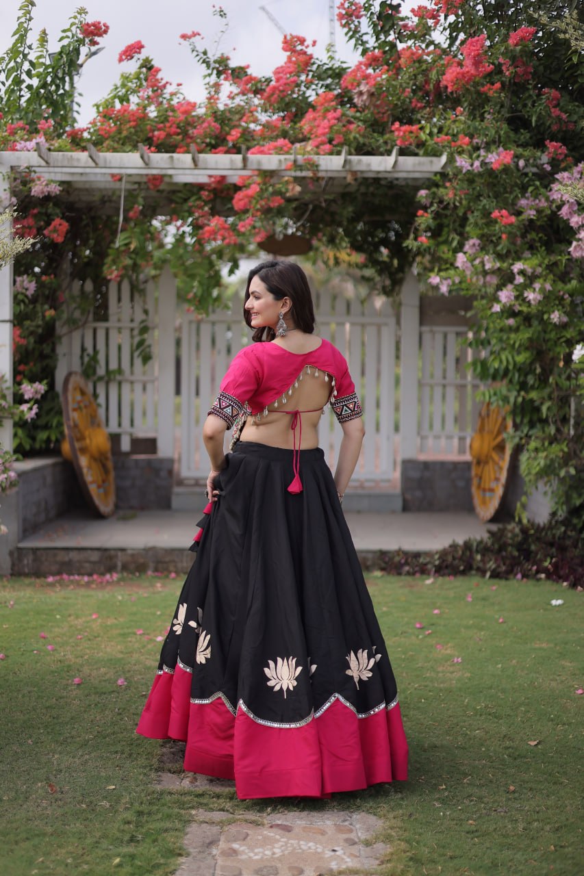 Women Designer Lehenga Choli with Handcrafted Kutchi Mirror Work Blouse
