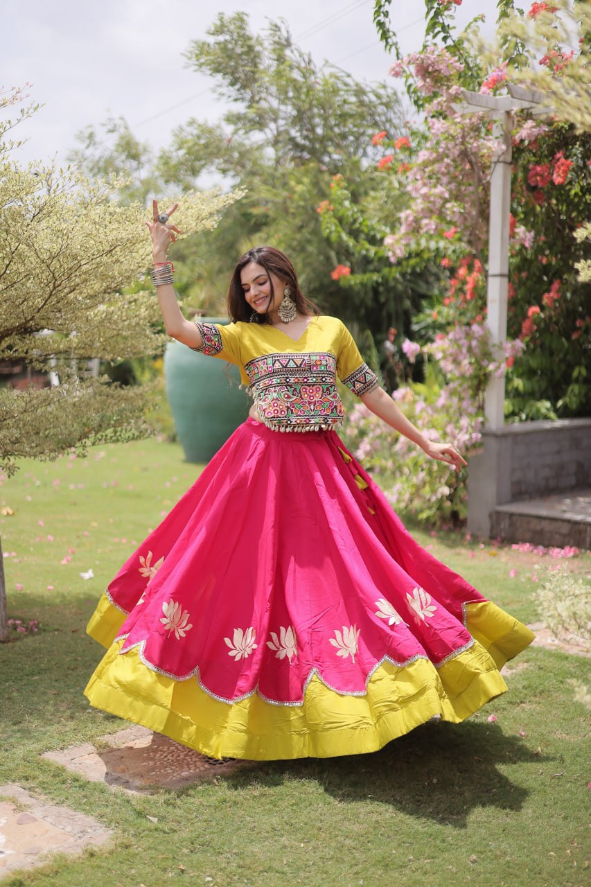 Women Designer Lehenga Choli with Handcrafted Kutchi Mirror Work Blouse