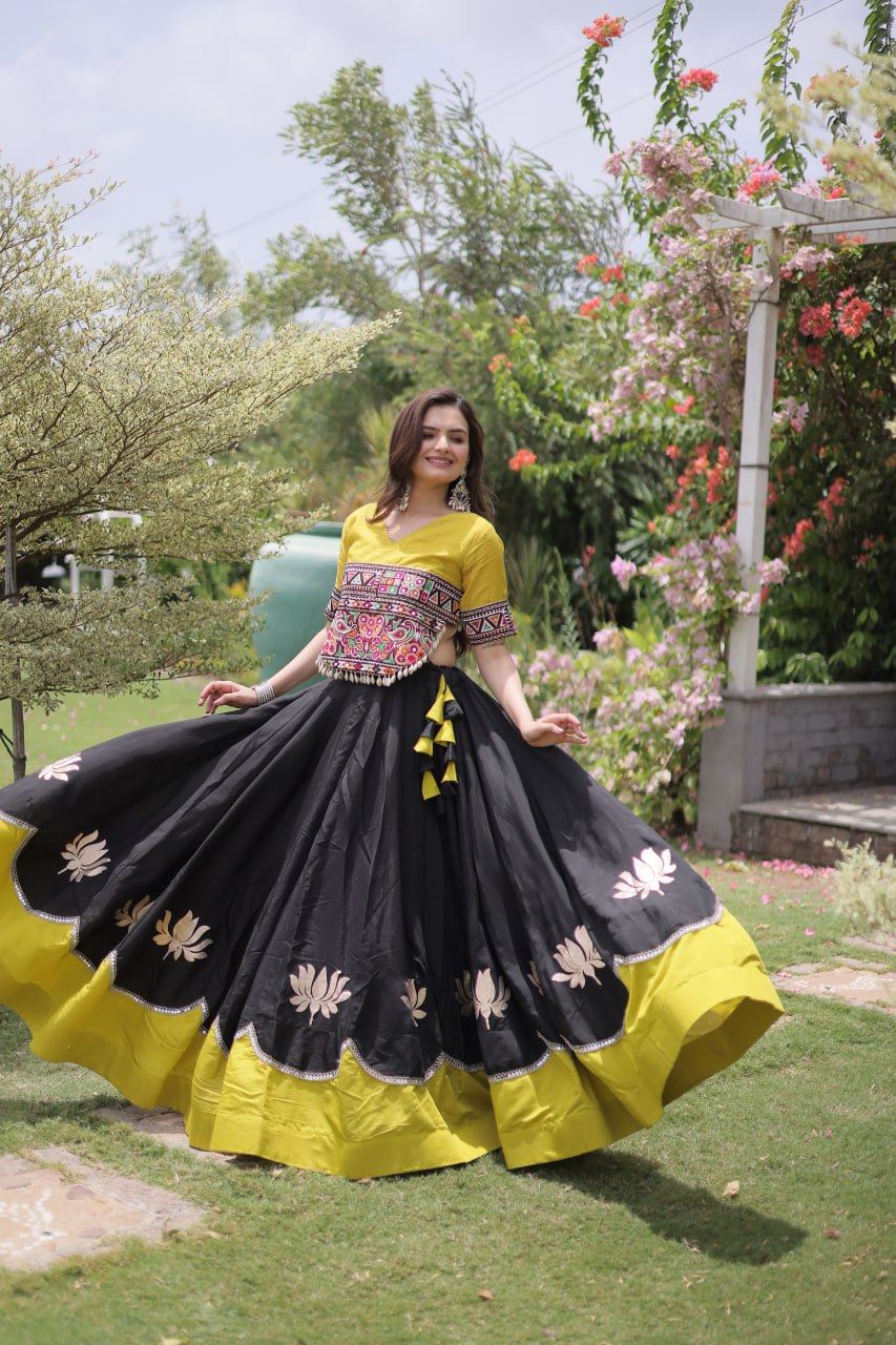 Women Designer Lehenga Choli with Handcrafted Kutchi Mirror Work Blouse