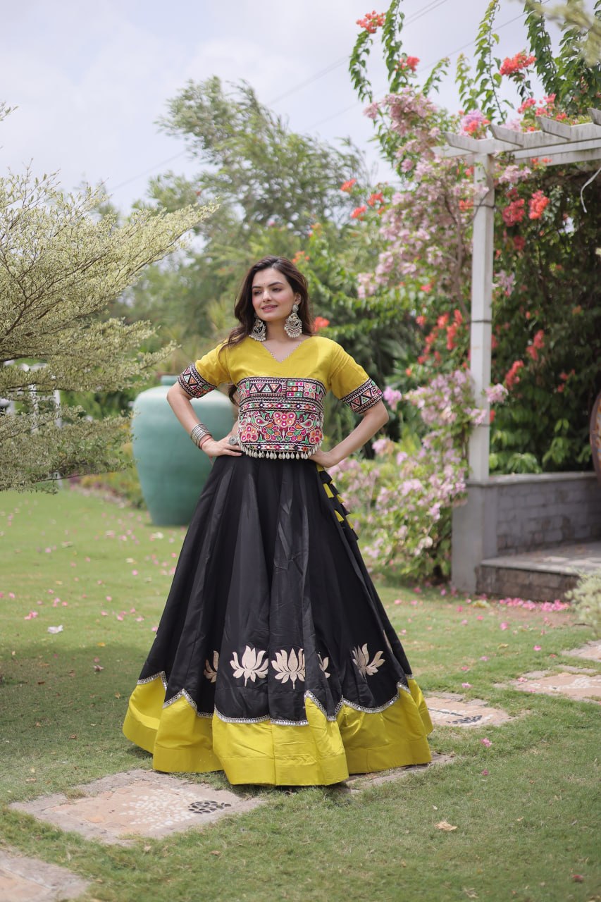 Women Designer Lehenga Choli with Handcrafted Kutchi Mirror Work Blouse