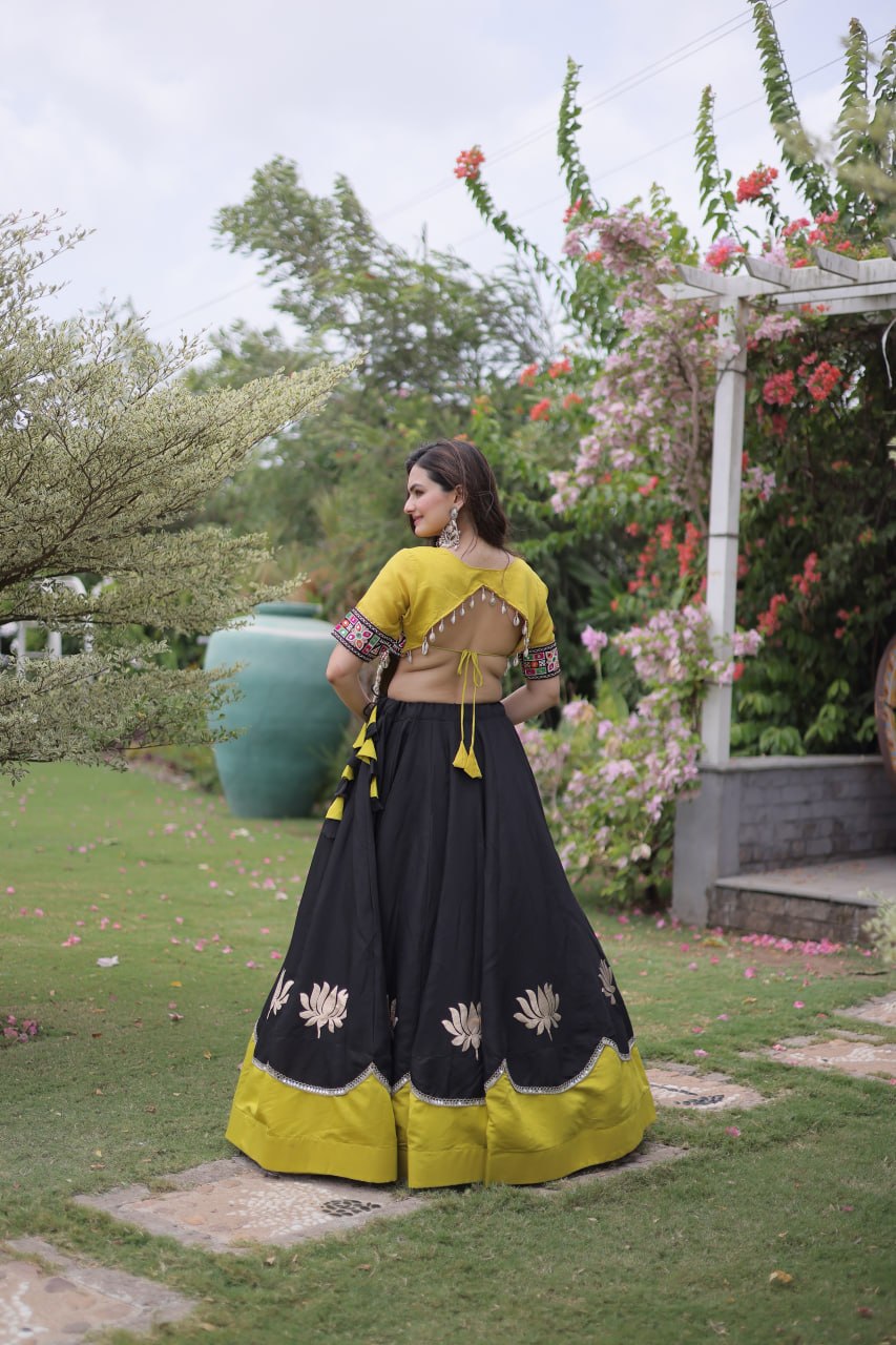 Women Designer Lehenga Choli with Handcrafted Kutchi Mirror Work Blouse