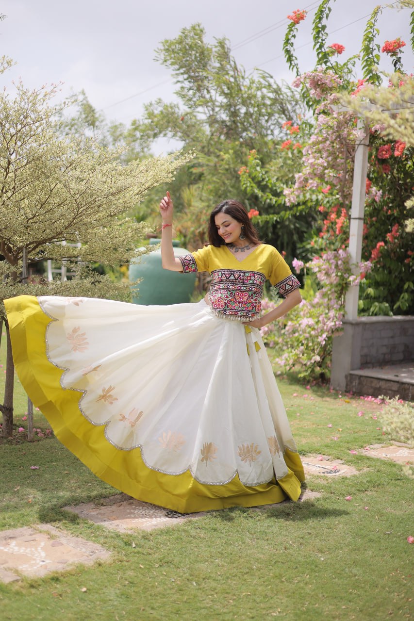 Women Designer Lehenga Choli with Handcrafted Kutchi Mirror Work Blouse