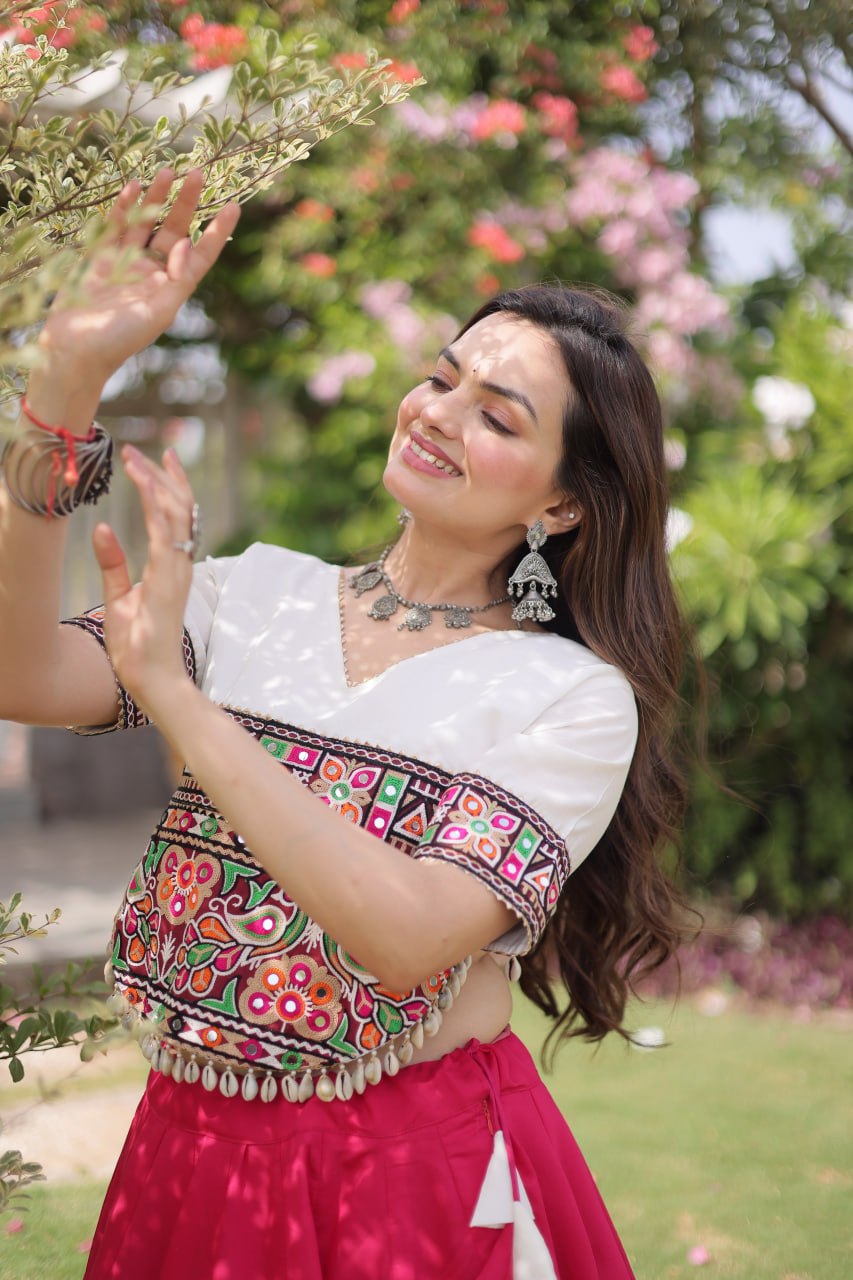 Women Designer Lehenga Choli with Handcrafted Kutchi Mirror Work Blouse