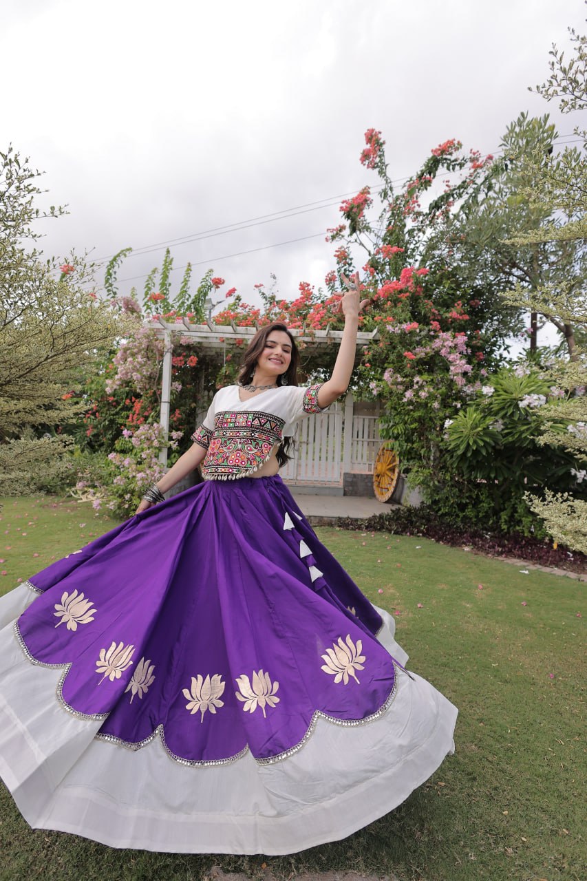 Women Designer Lehenga Choli with Handcrafted Kutchi Mirror Work Blouse