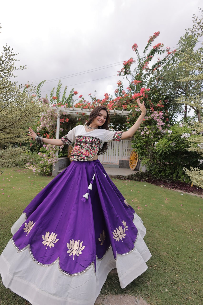 Women Designer Lehenga Choli with Handcrafted Kutchi Mirror Work Blouse