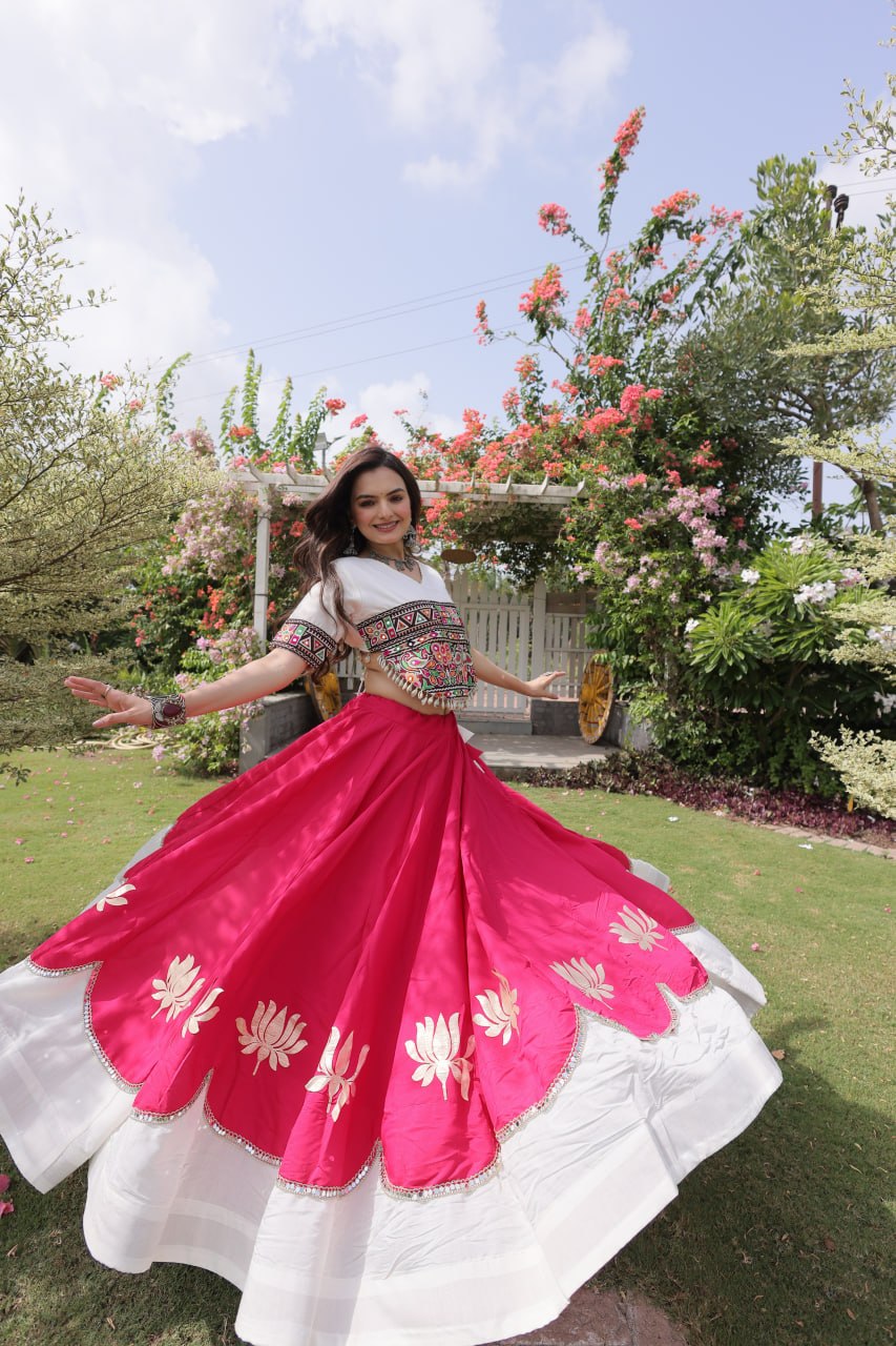 Women Designer Lehenga Choli with Handcrafted Kutchi Mirror Work Blouse