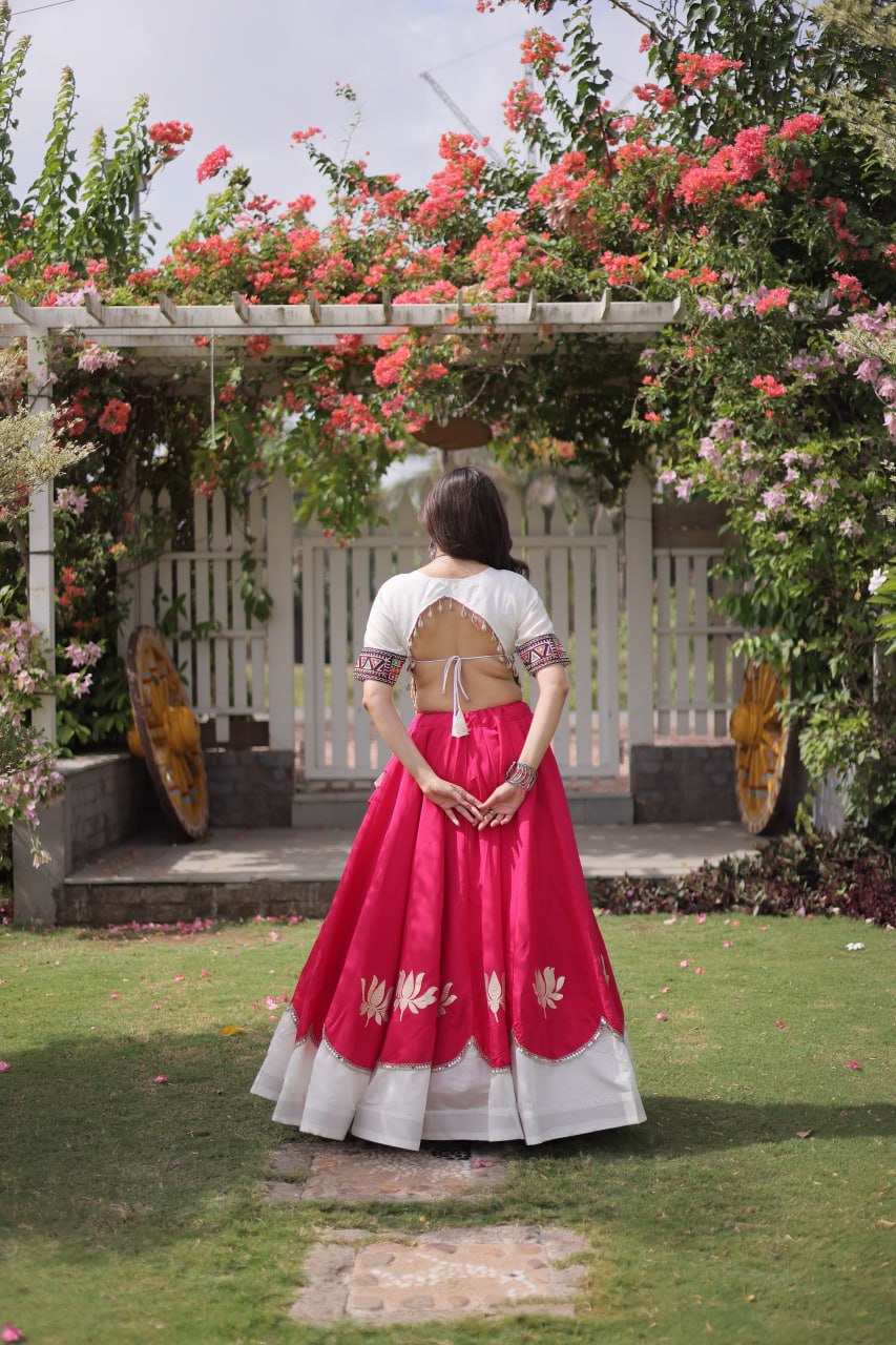 Women Designer Lehenga Choli with Handcrafted Kutchi Mirror Work Blouse