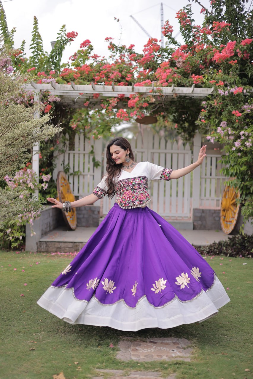 Women Designer Lehenga Choli with Handcrafted Kutchi Mirror Work Blouse