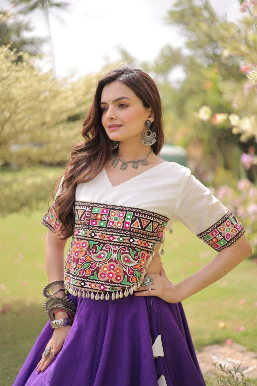 Women Designer Lehenga Choli with Handcrafted Kutchi Mirror Work Blouse