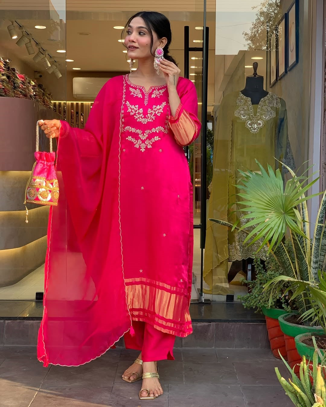 Women Premium Silk Embroidered Kurti Set with Pant & Dupatta, Festive Ethnic Wear