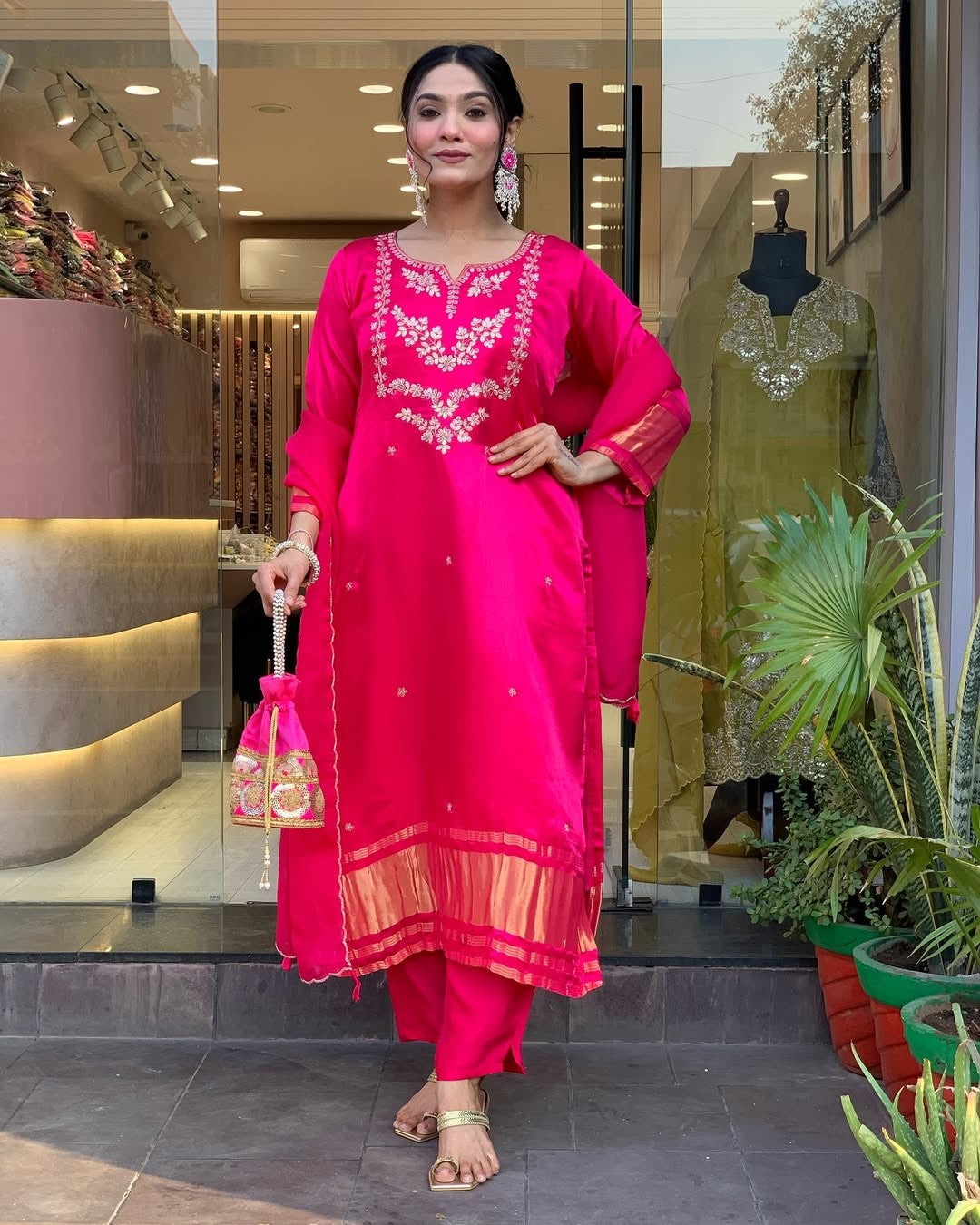 Women Premium Silk Embroidered Kurti Set with Pant & Dupatta, Festive Ethnic Wear