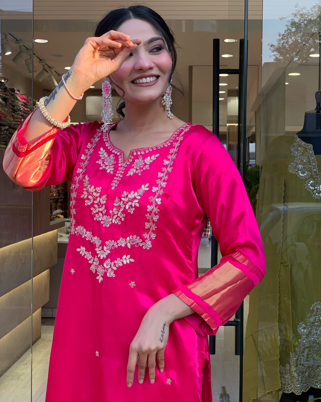 Women Premium Silk Embroidered Kurti Set with Pant & Dupatta, Festive Ethnic Wear