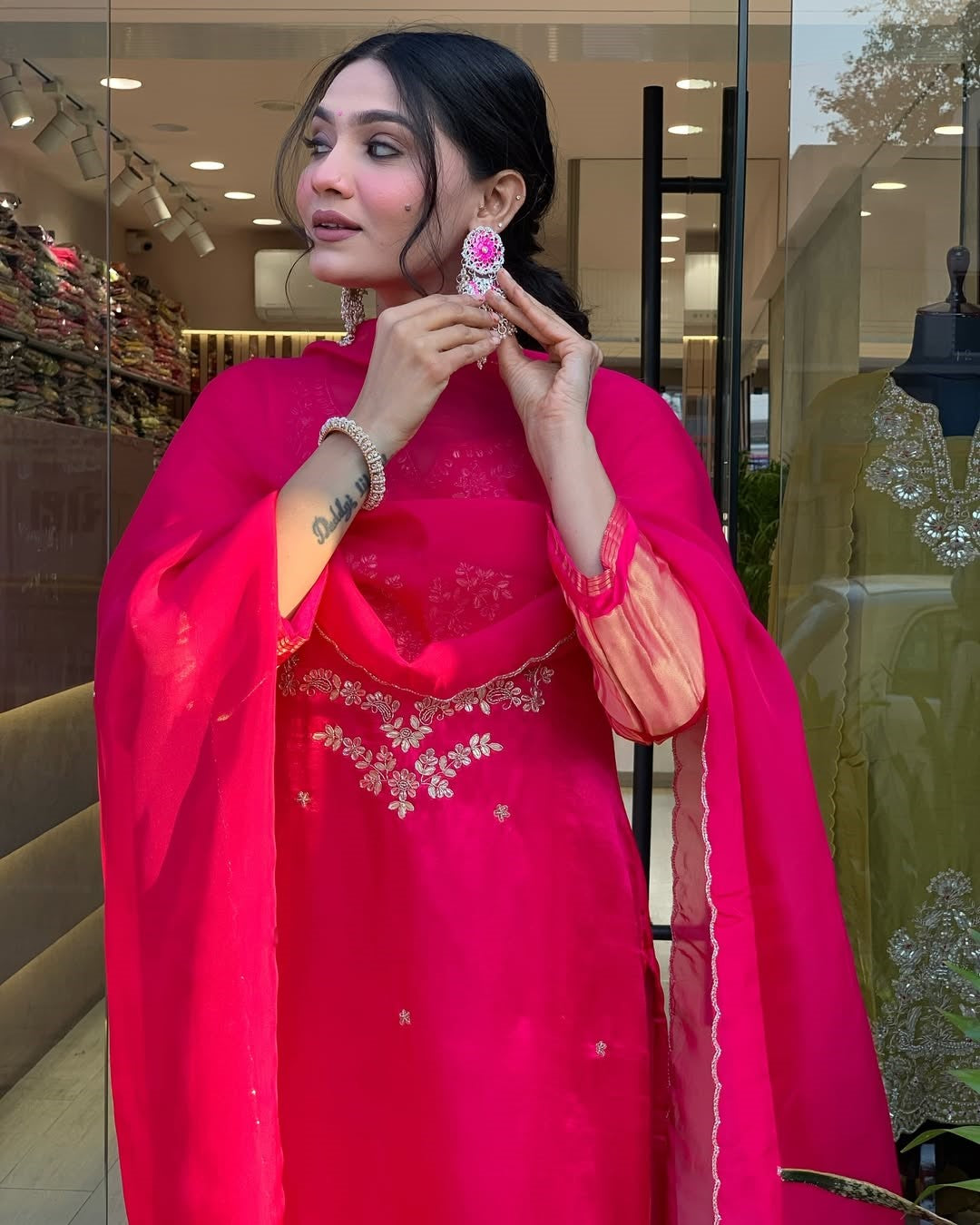 Women Premium Silk Embroidered Kurti Set with Pant & Dupatta, Festive Ethnic Wear