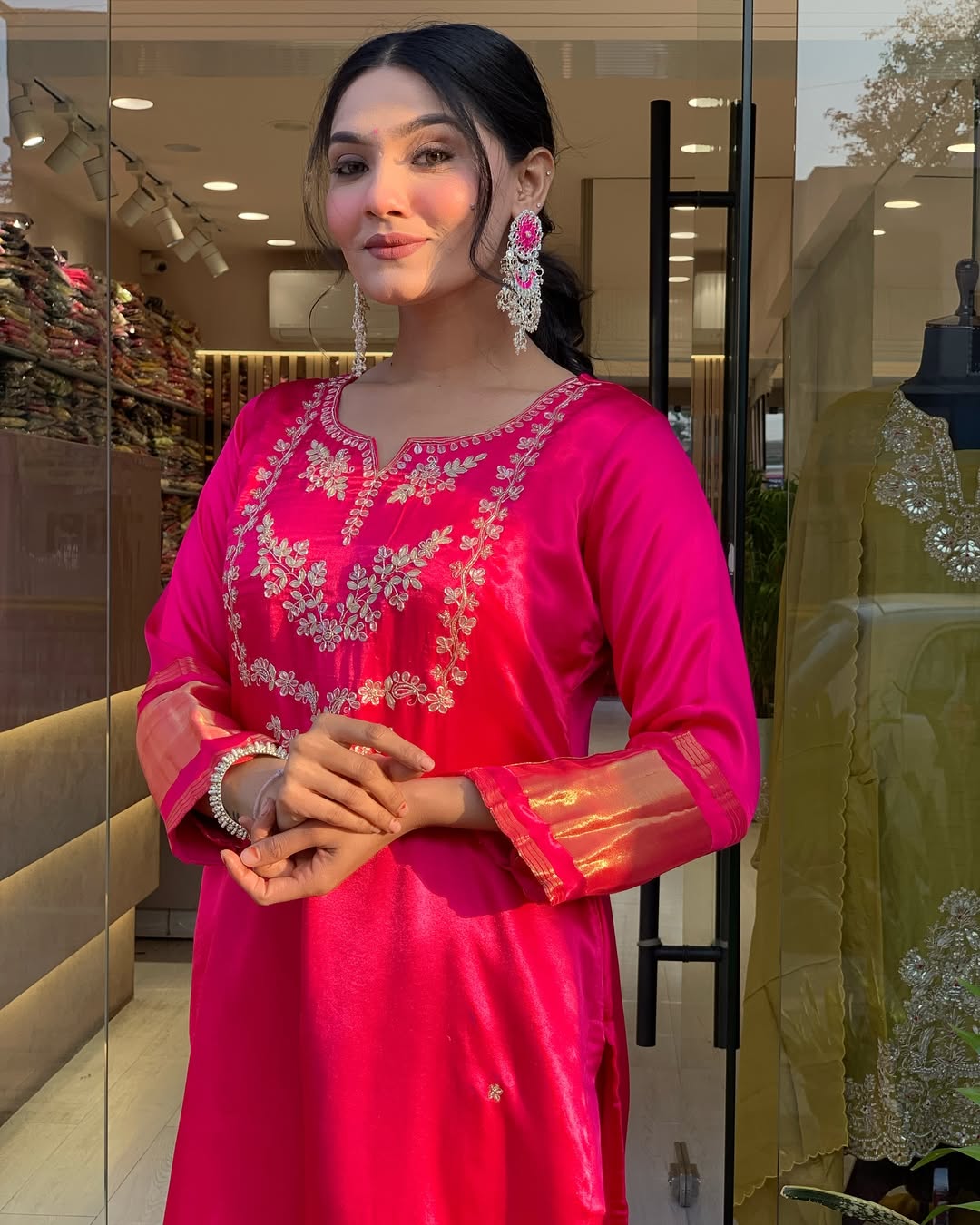 Women Premium Silk Embroidered Kurti Set with Pant & Dupatta, Festive Ethnic Wear