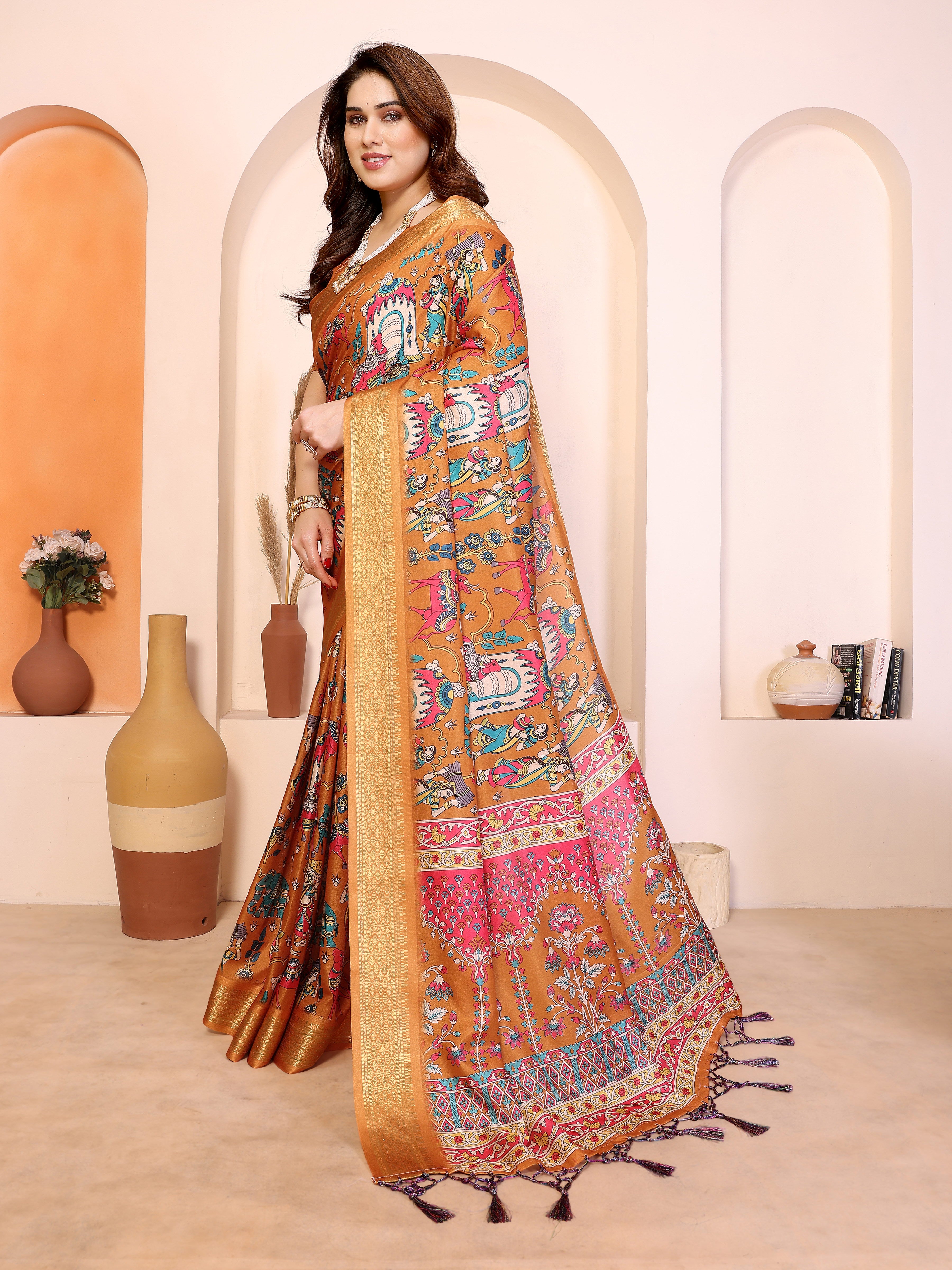 Women Designer Cotton Silk Kalamkari Saree
