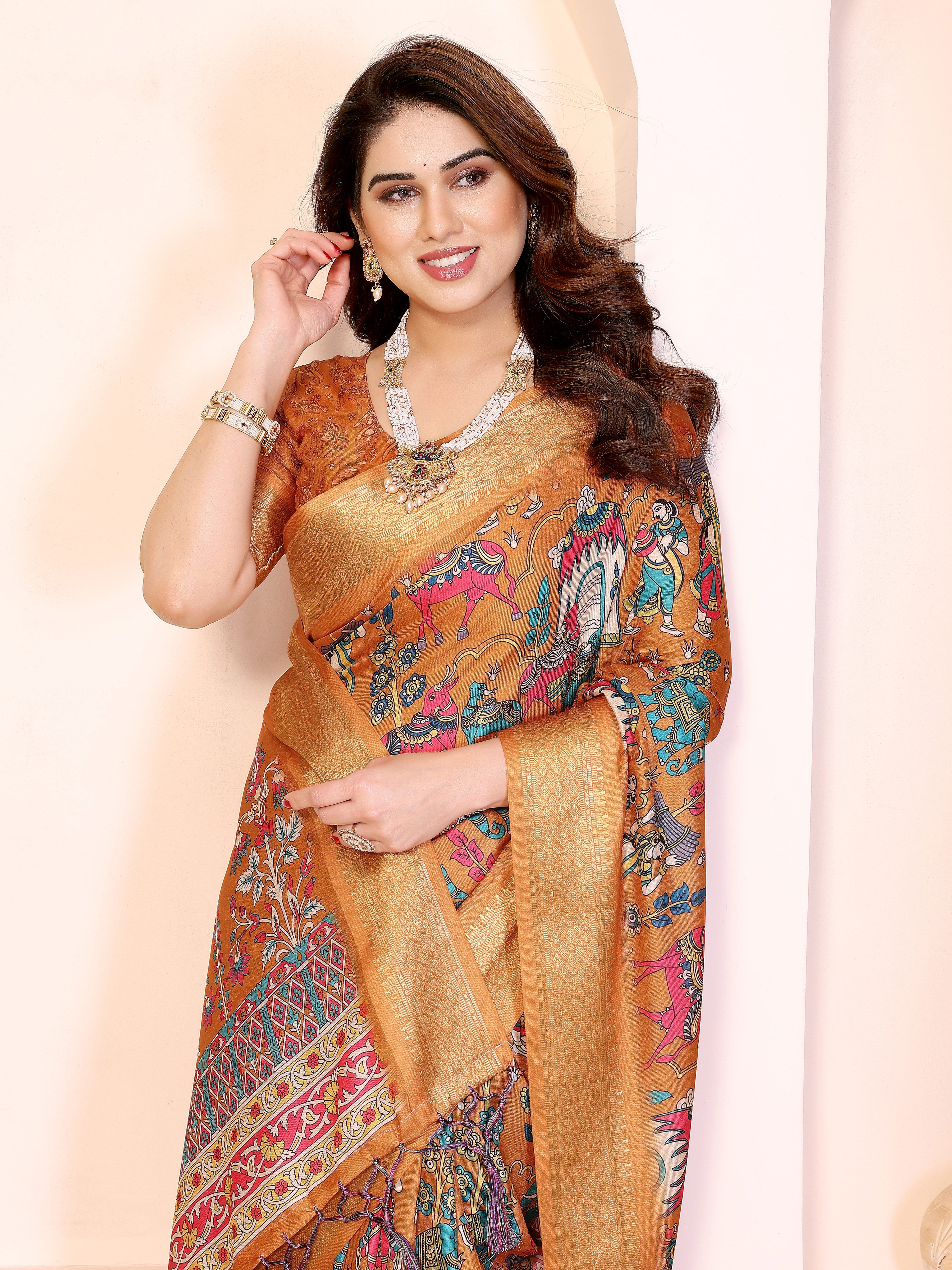 Women Designer Cotton Silk Kalamkari Saree
