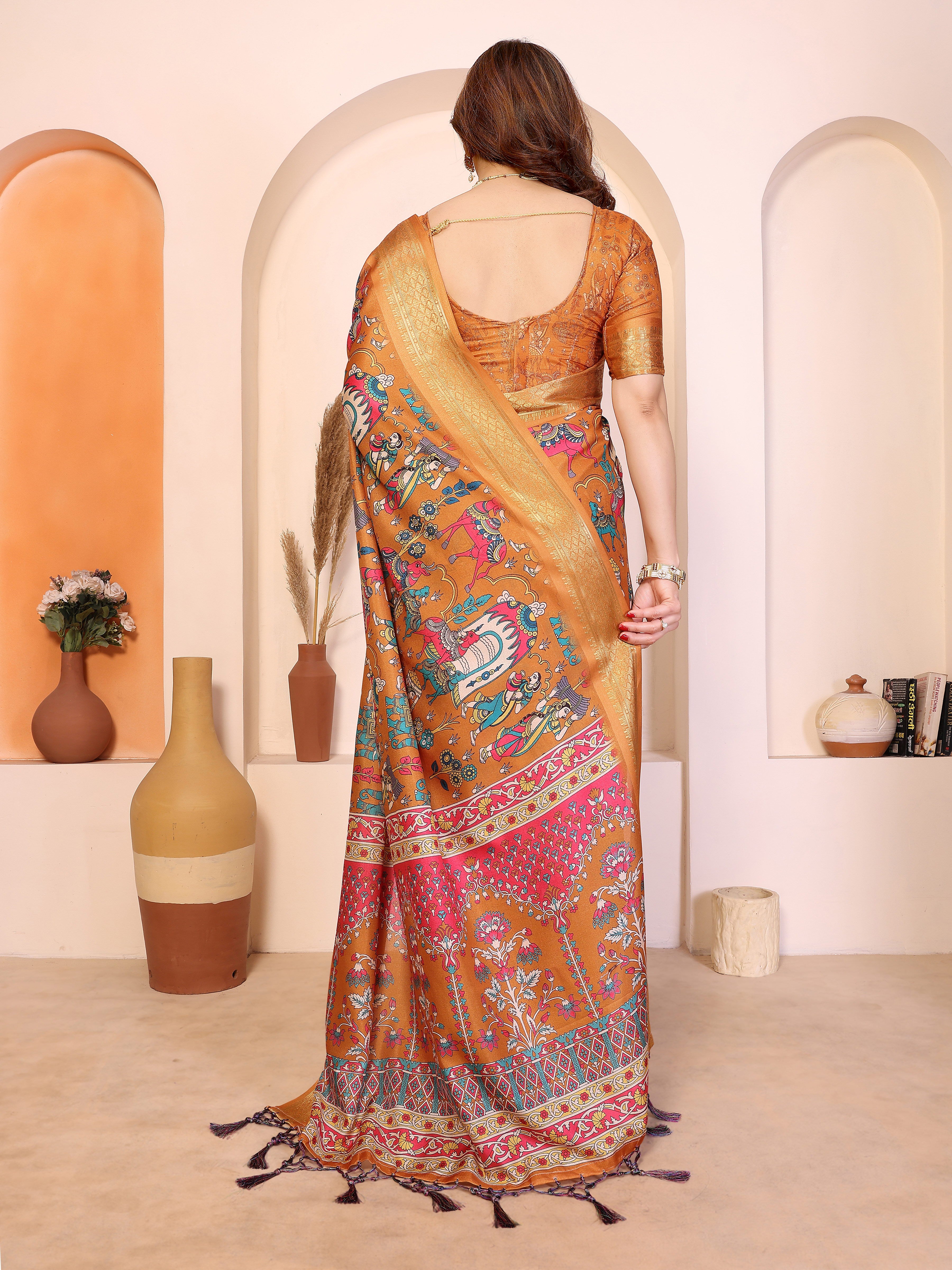 Women Designer Cotton Silk Kalamkari Saree