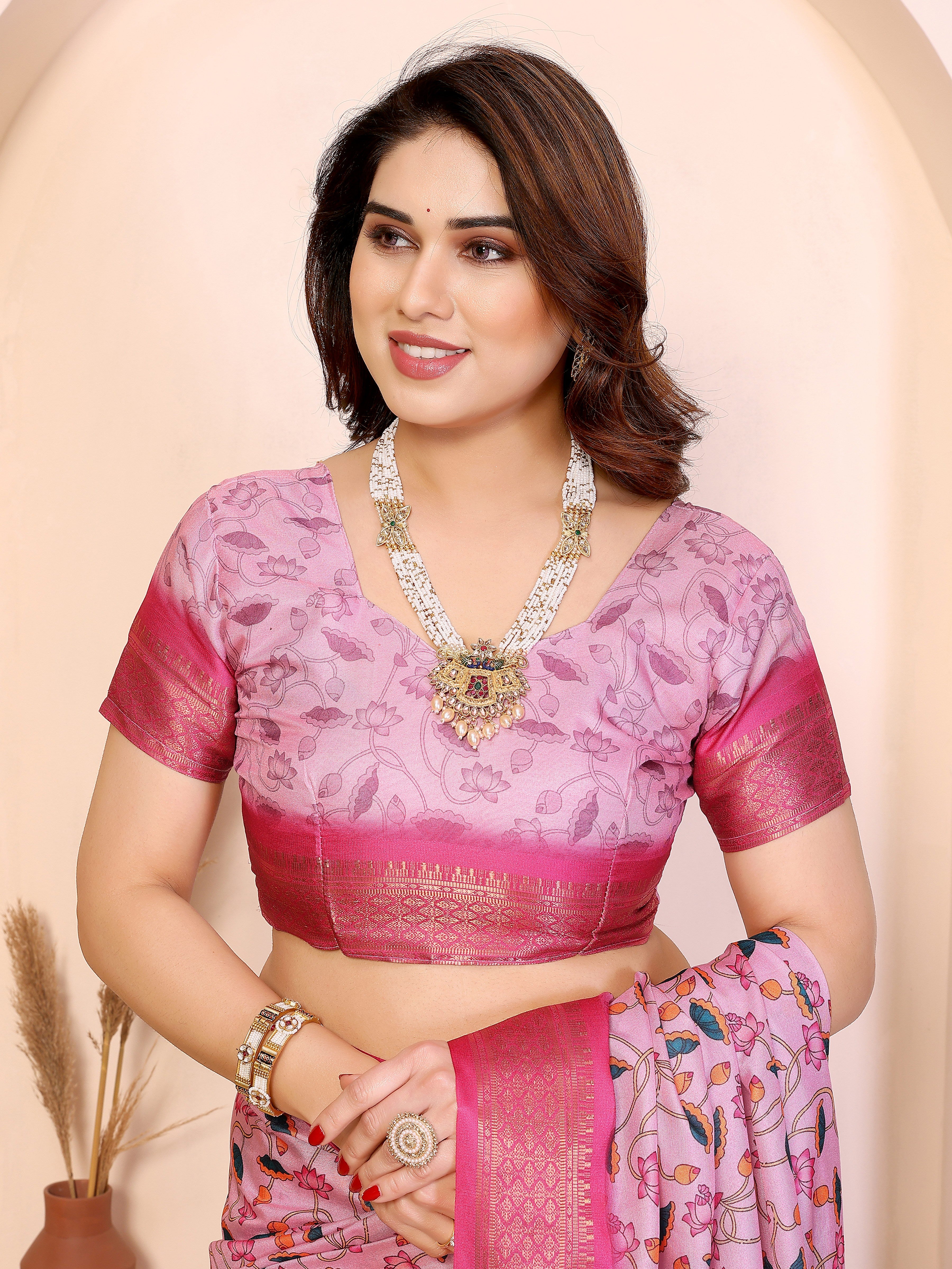 Women Designer Baby Pink Cotton Silk Kalamkari Saree