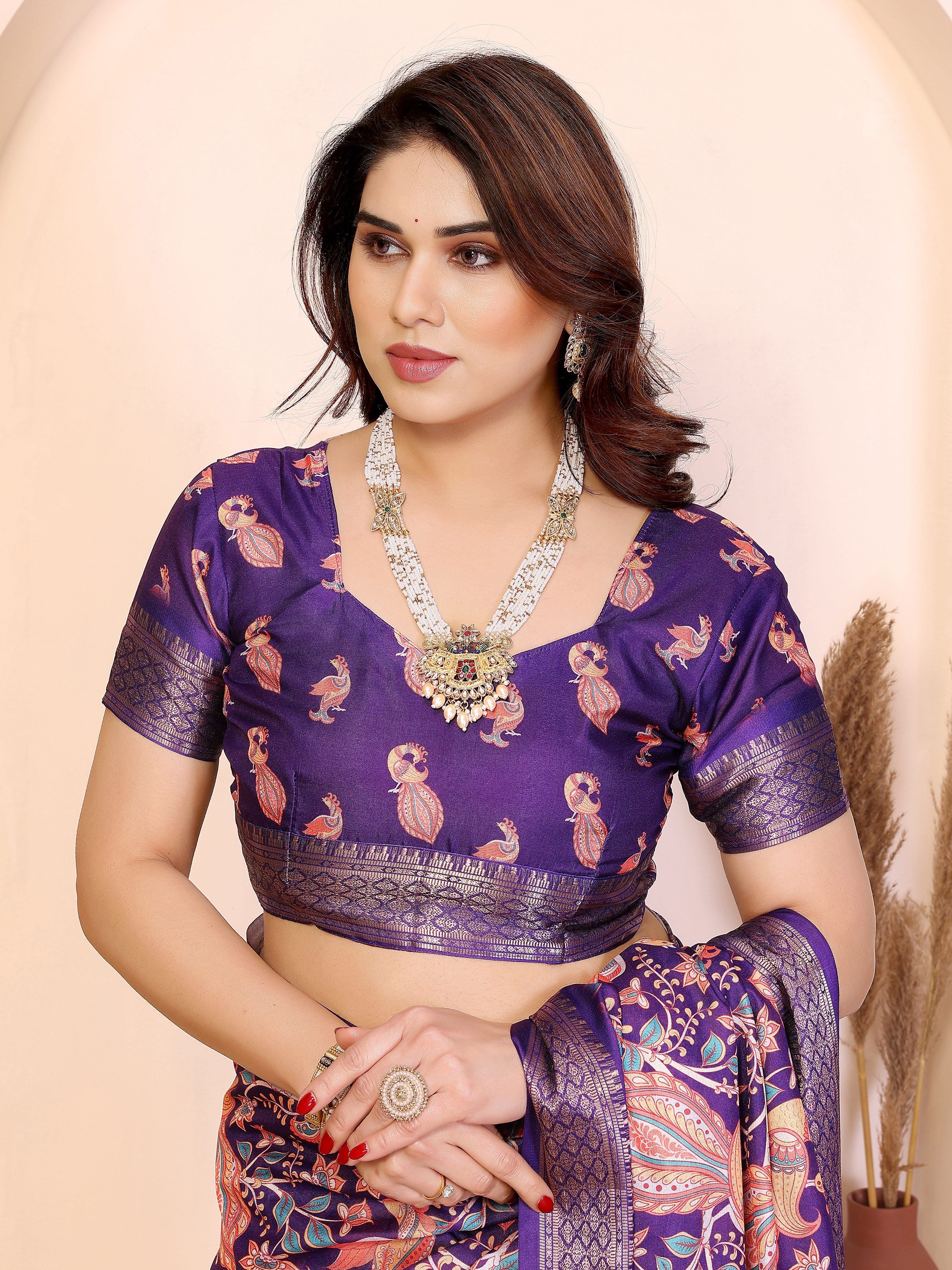 Women Designer Cotton Silk Floral & Bird Print Saree