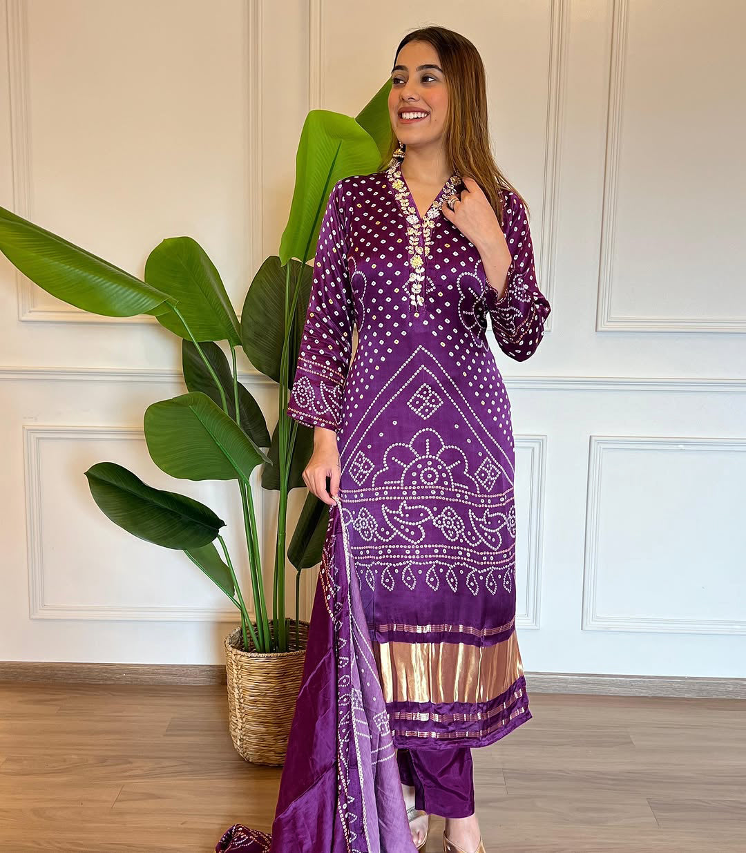 Women Lagadi Patta With Hand Printed and Embroidered Kurti Pent and Dupatta Set