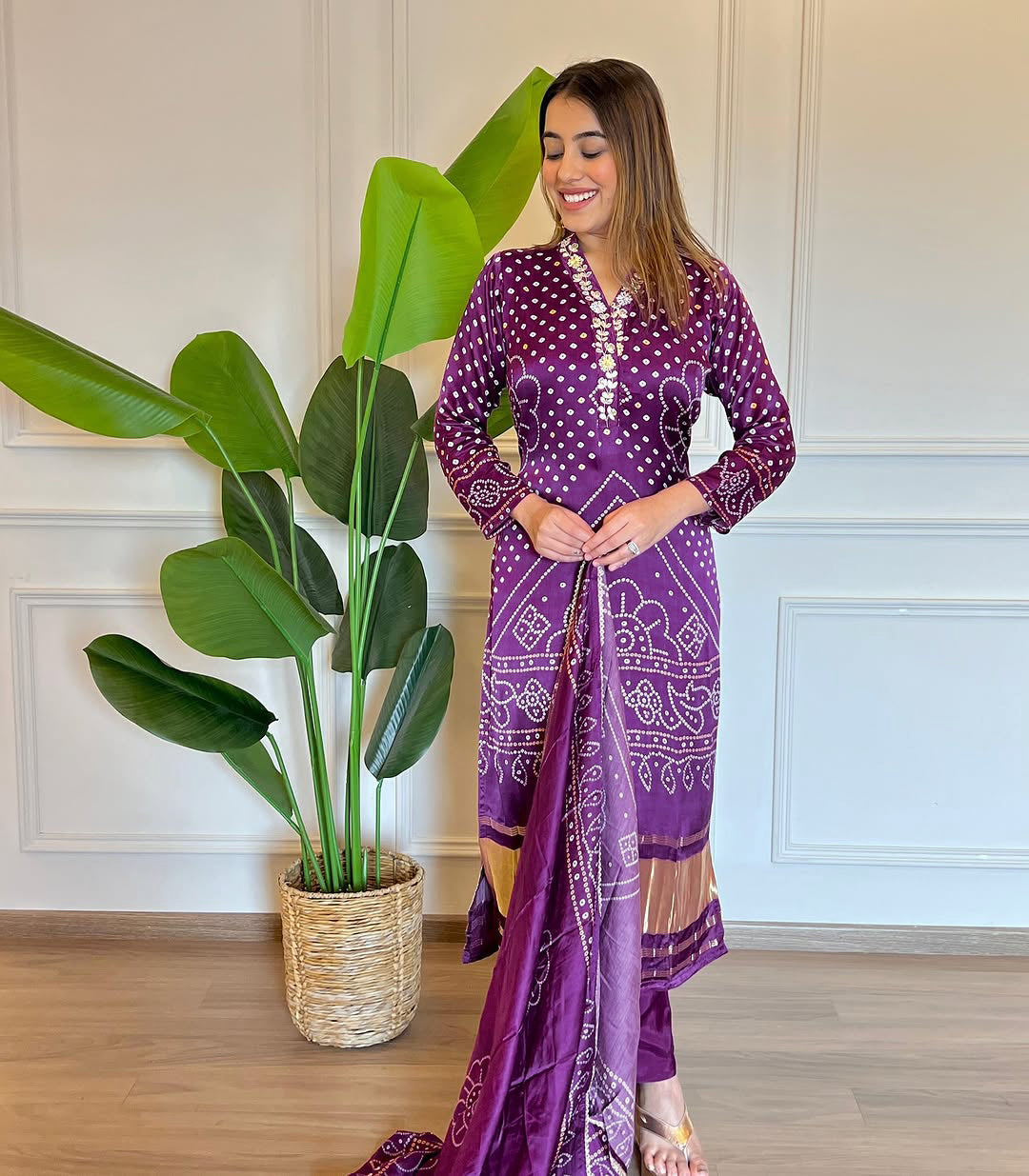 Women Lagadi Patta With Hand Printed and Embroidered Kurti Pent and Dupatta Set