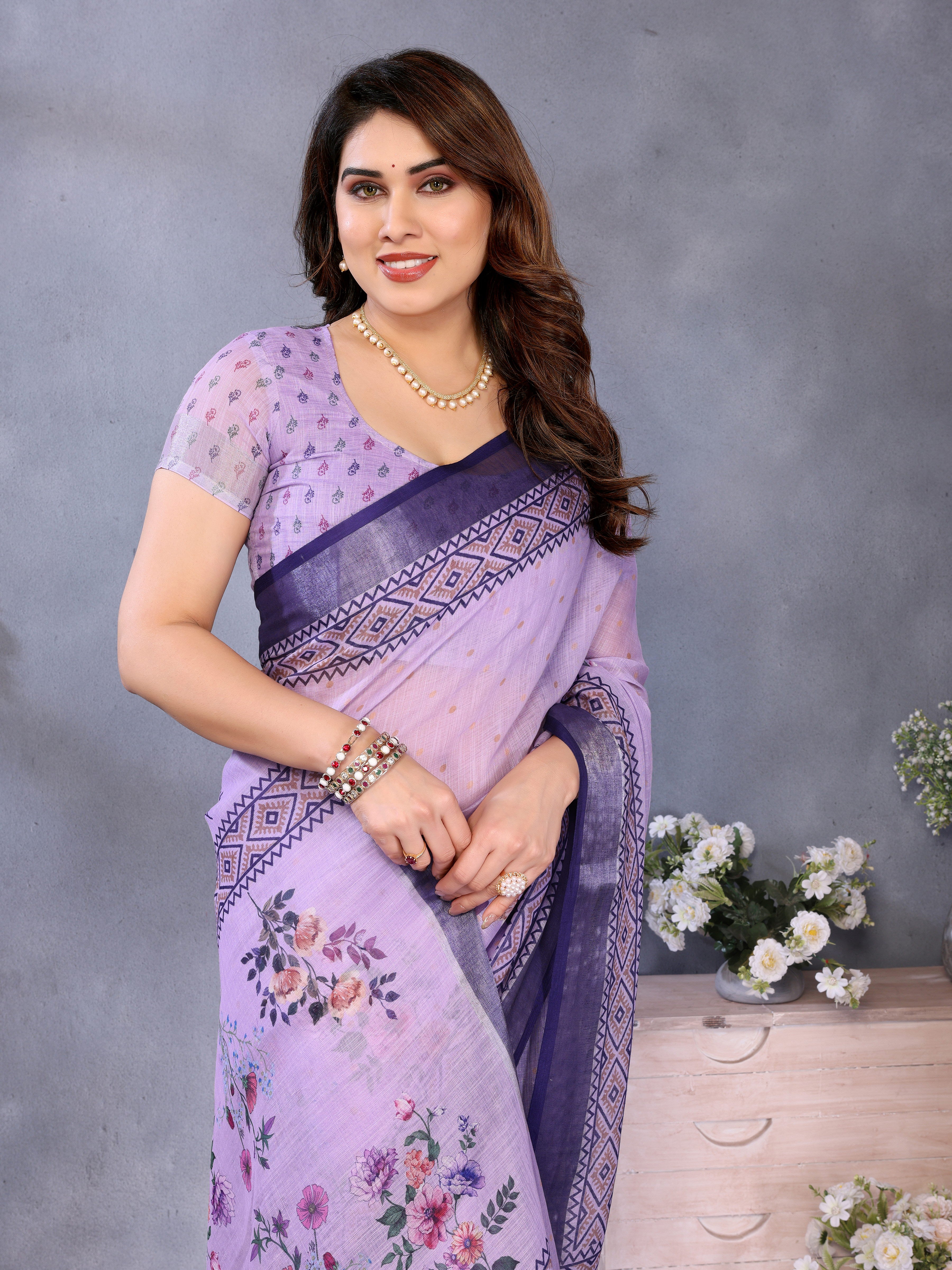 Women Premium Linen Cotton digital Printed Saree