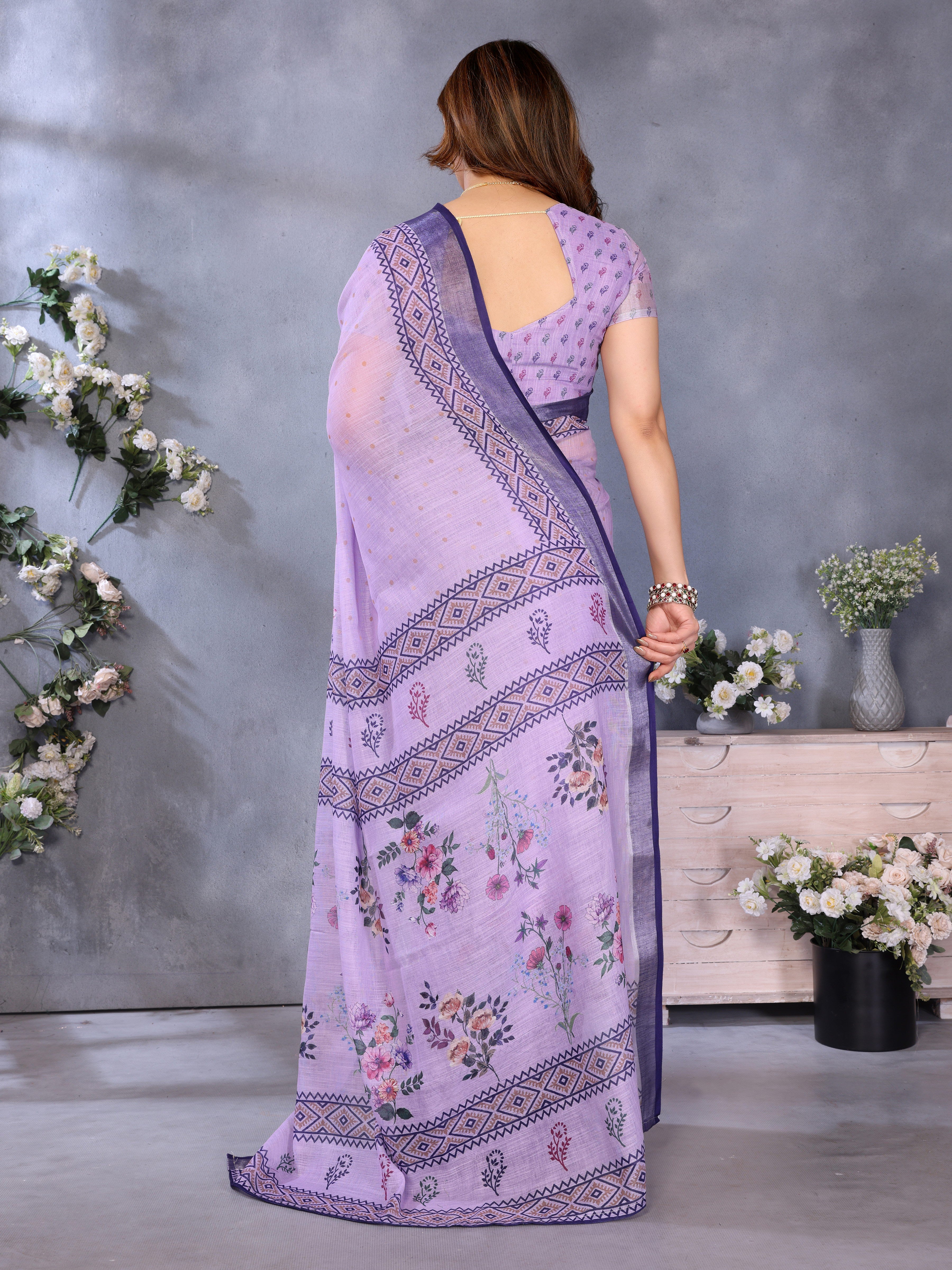 Women Premium Linen Cotton digital Printed Saree