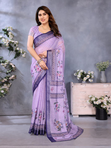 Women Premium Linen Cotton digital Printed Saree