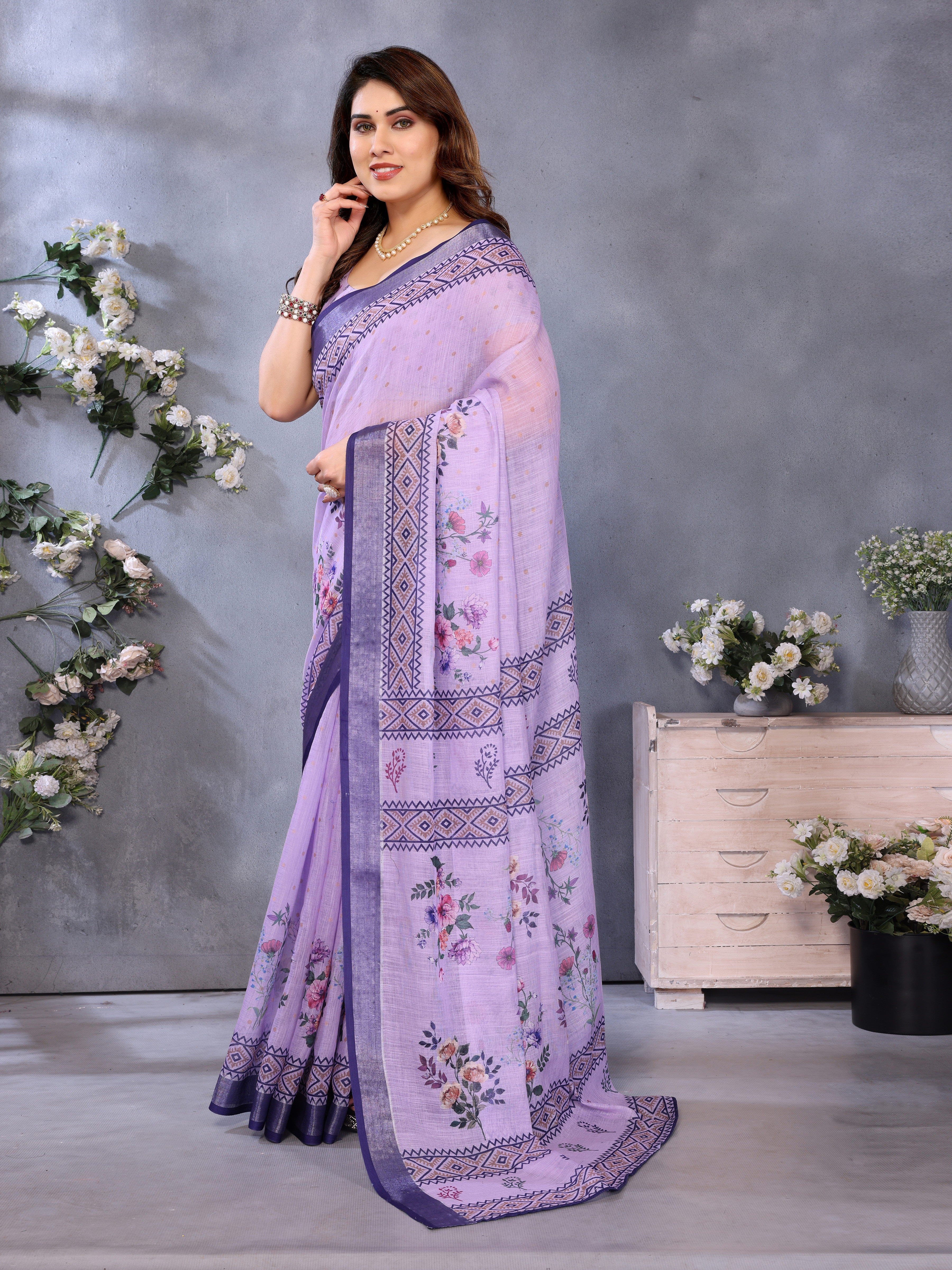 Women Premium Linen Cotton digital Printed Saree