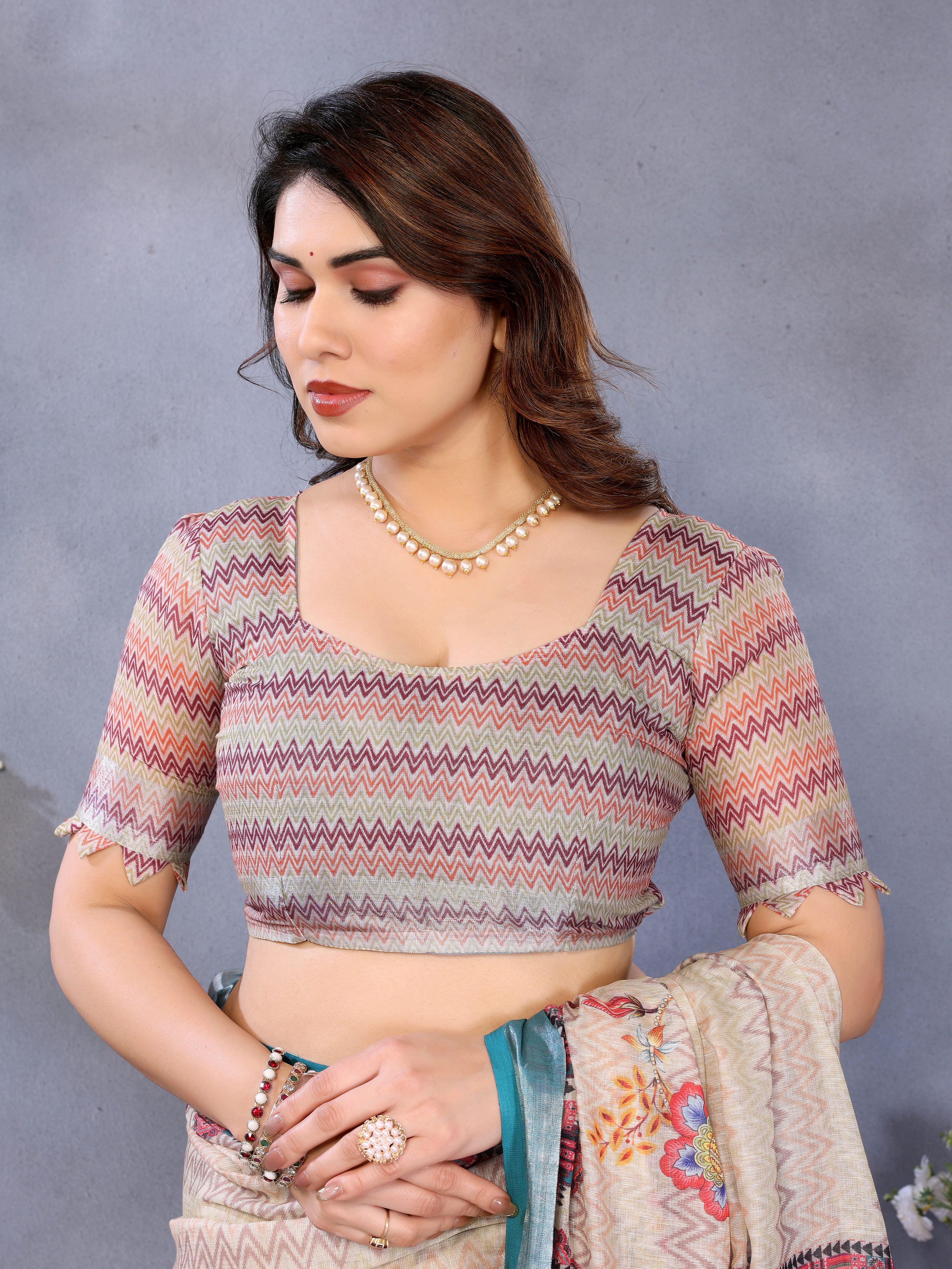 Women Premium Linen Cotton digital Printed Saree