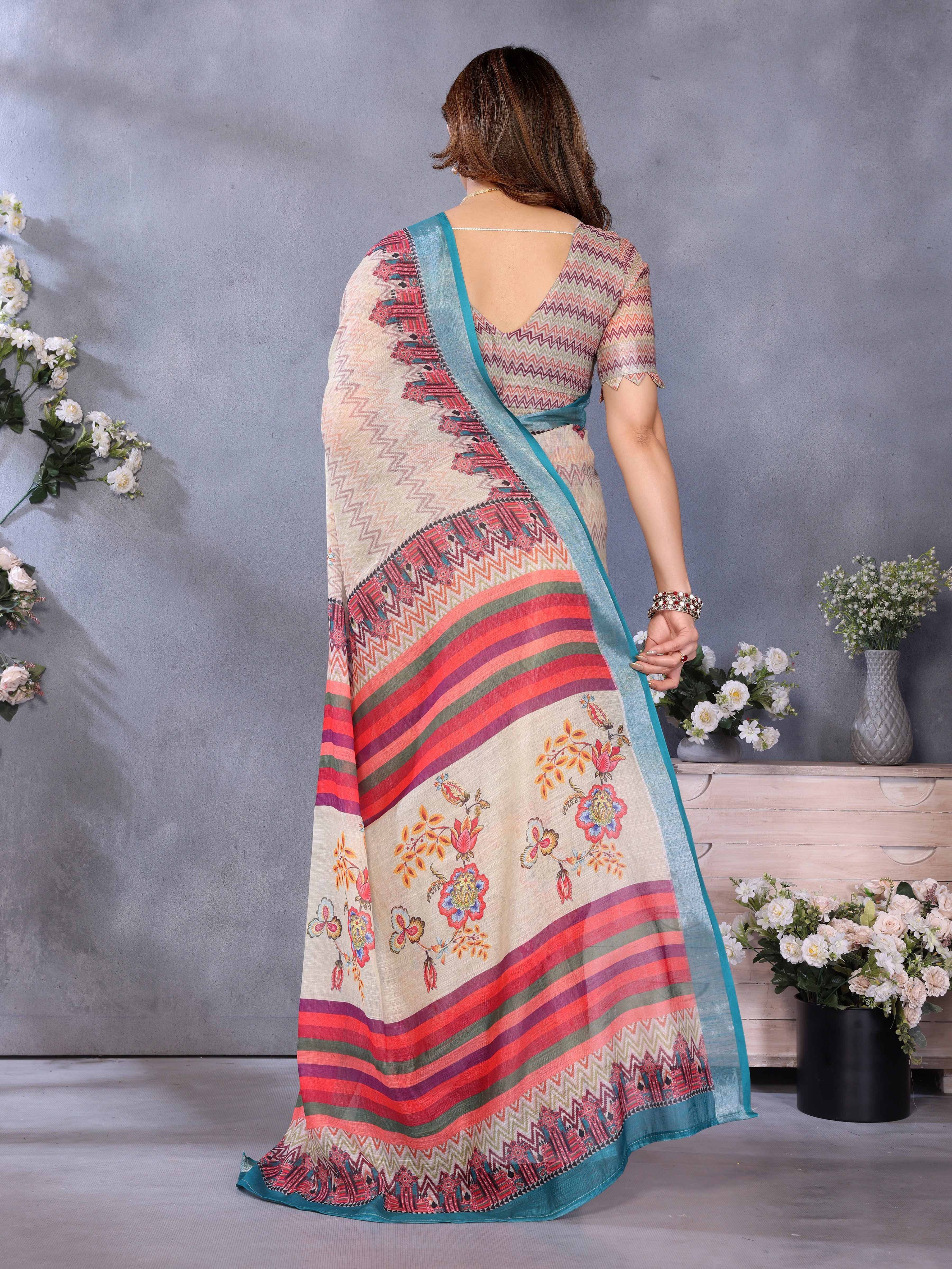Women Premium Linen Cotton digital Printed Saree