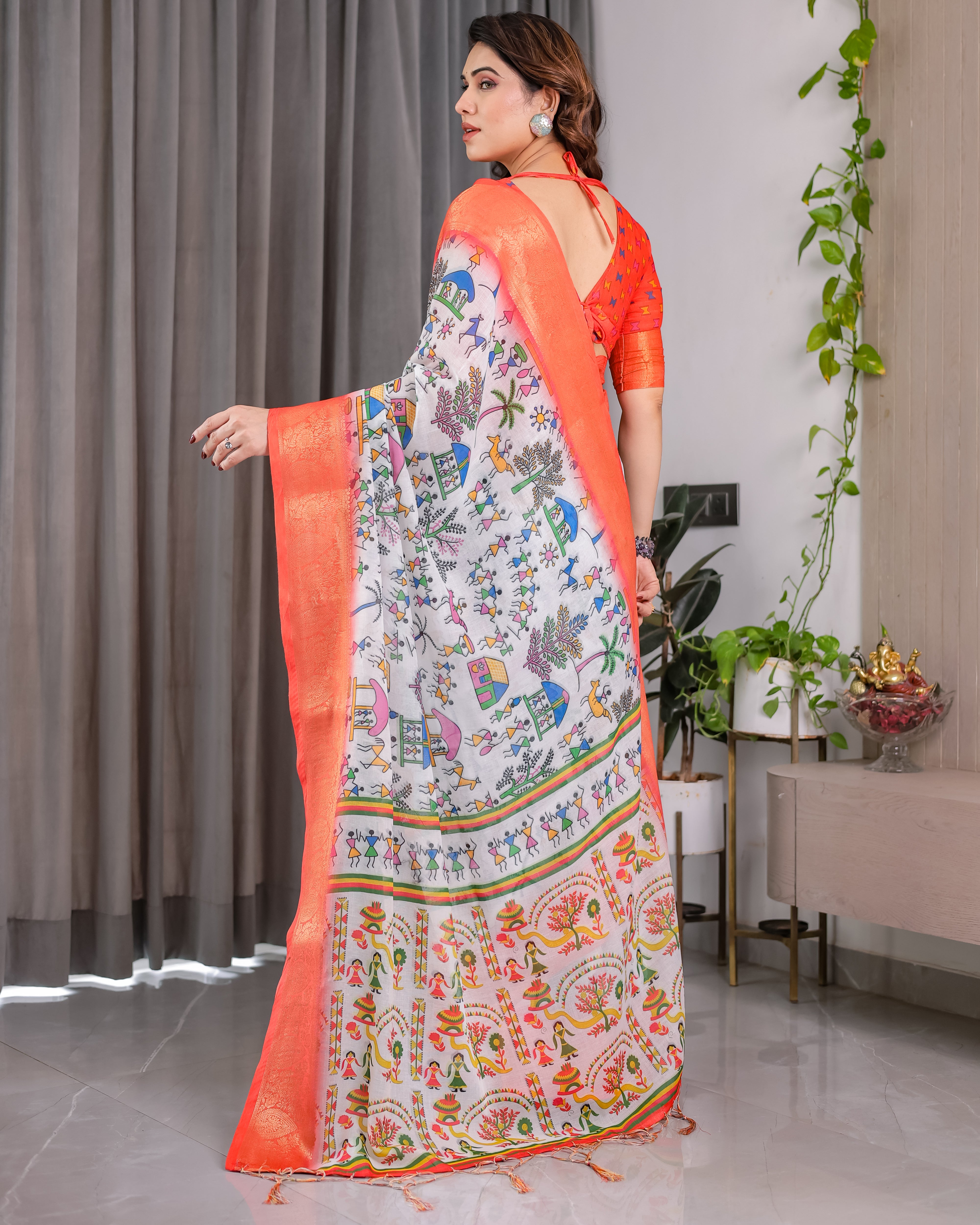 Women Pure Handloom Linen Floral Printed Saree